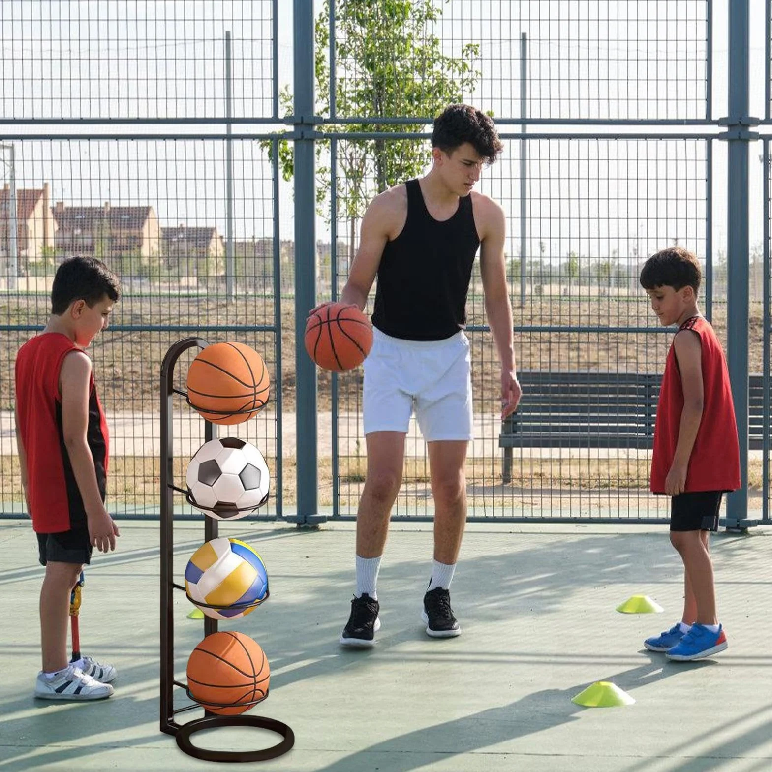 Estantería Vertical para Almacenamiento de Pelota, Soporte para Pelotas de fútbol, Soporte de Baloncesto, Almacenamiento de Bolas, Organizador de Bolas Multicapa, Estante de Bolas de pie, Soporte de
