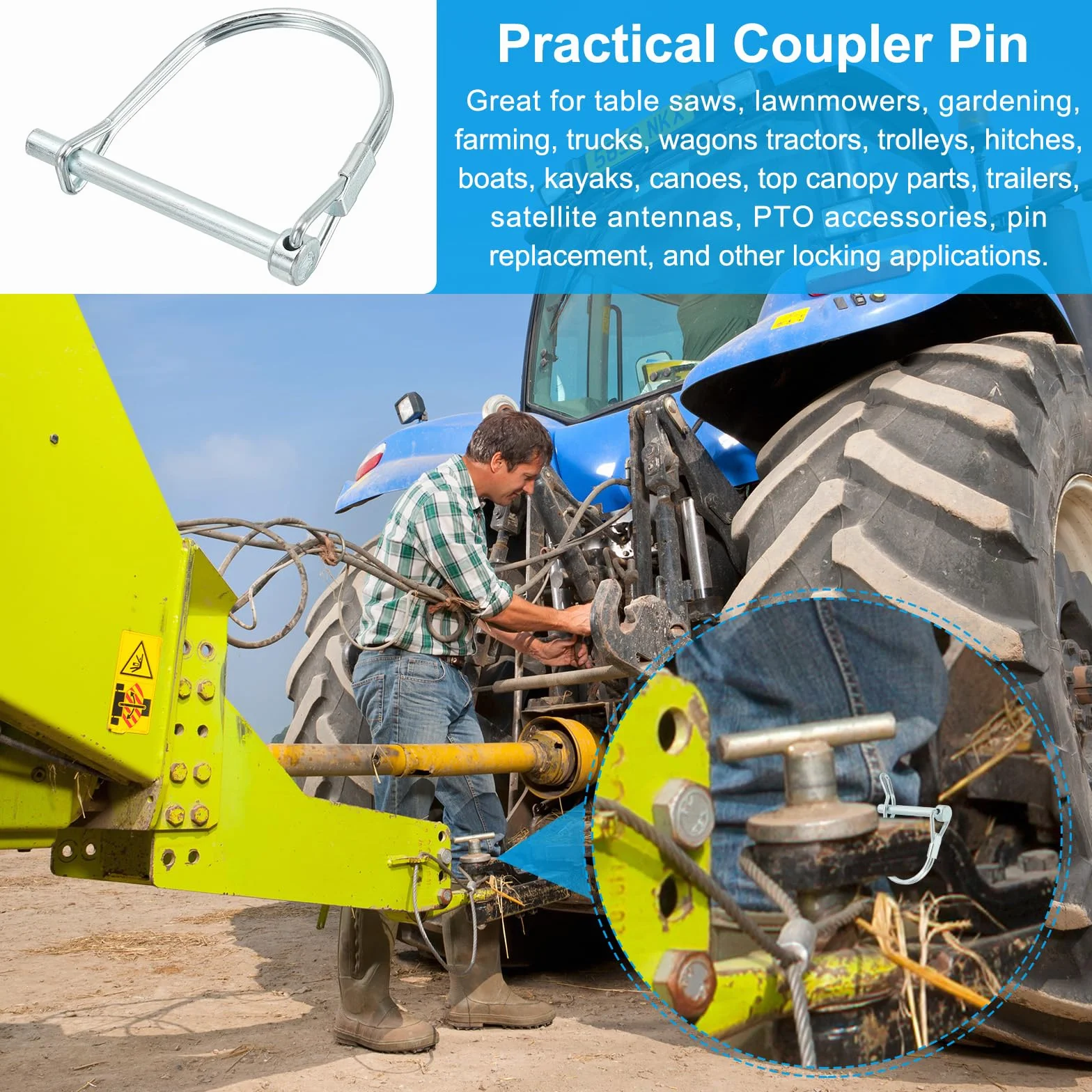 PATIKIL 4Pcs Pasador de Seguridad Pin de Bloqueo de Alambre, 10x100mm Pasador de Bloqueo Remolque Acoplador, Pasador de Bloqueo de Eje para Remolques Agrícolas Grandes Césped Jardín