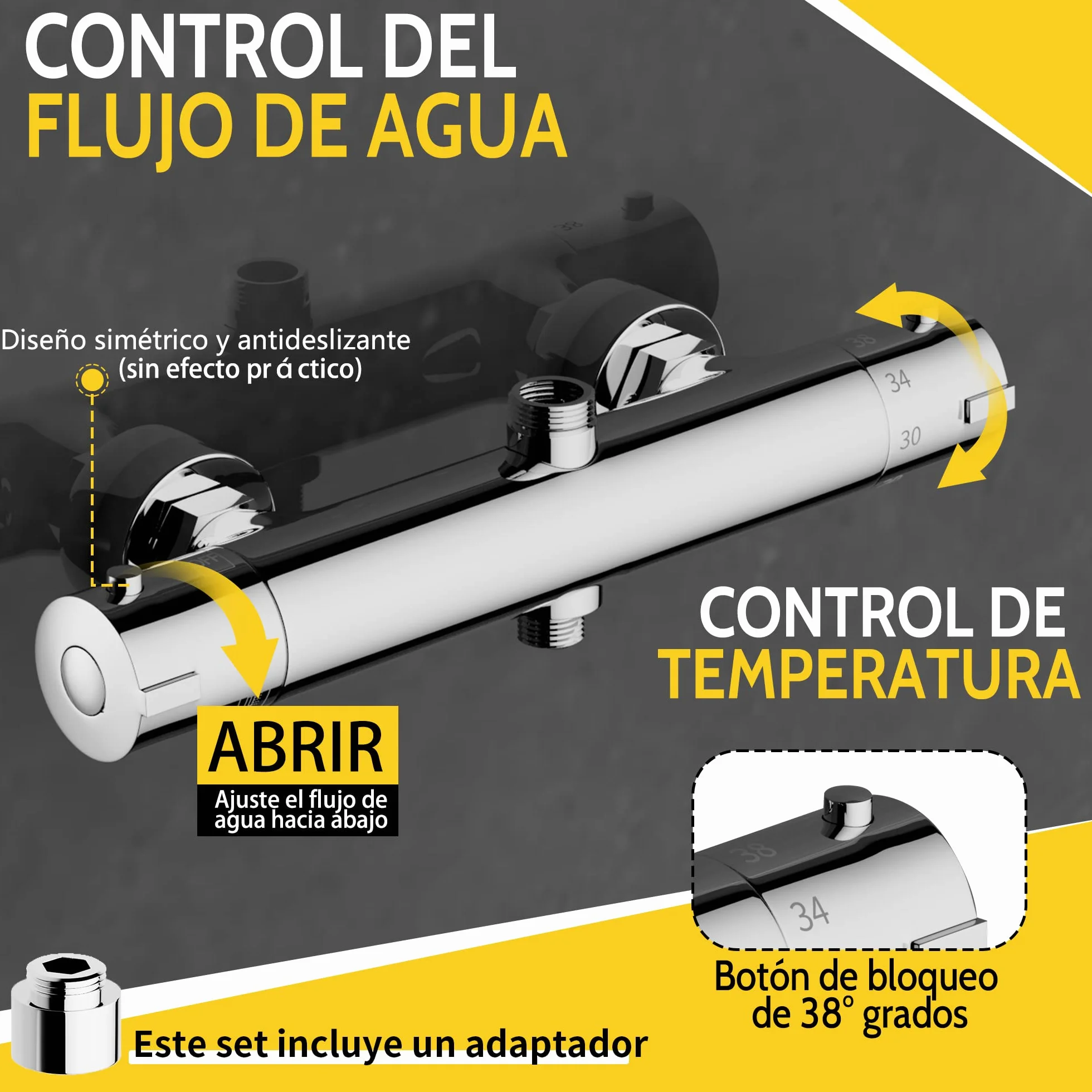 MORADO Grifo Termostatico Ducha, Grifo Ducha Termostatico de 2 Salidas, Salida Superior 3/4" BSP(26.4mm) y Salida Inferior 1/2" BSP(21mm), Grifo Termostatico Bañera Forma Redonda