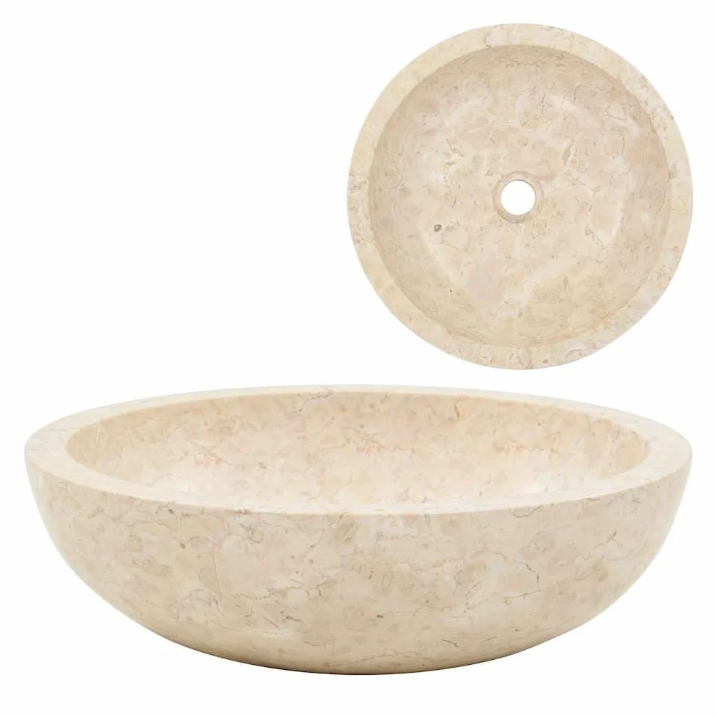 vidaXL Lavabo Sanitario Cuarto de Baño Servicio Fregadero Piezas de Fontanería Bricolaje Instalación Decoración Aseos Grifería 40x12 cm Mármol Crema Piedra Natural