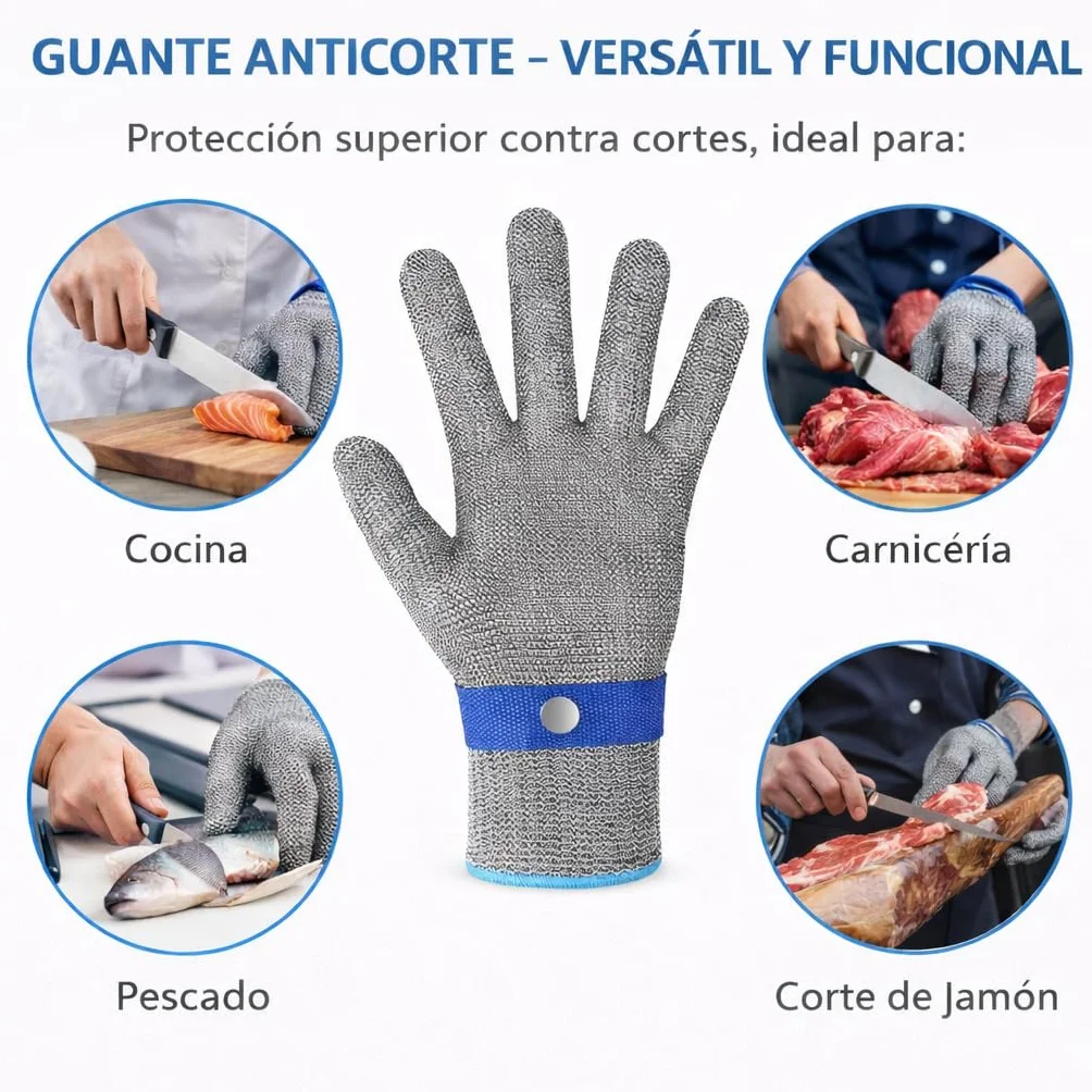 Guantes anticorte cocina ANSI A9 CE EN 388 2016 2 4 4 X F protección palma dorso dedos muñeca XL