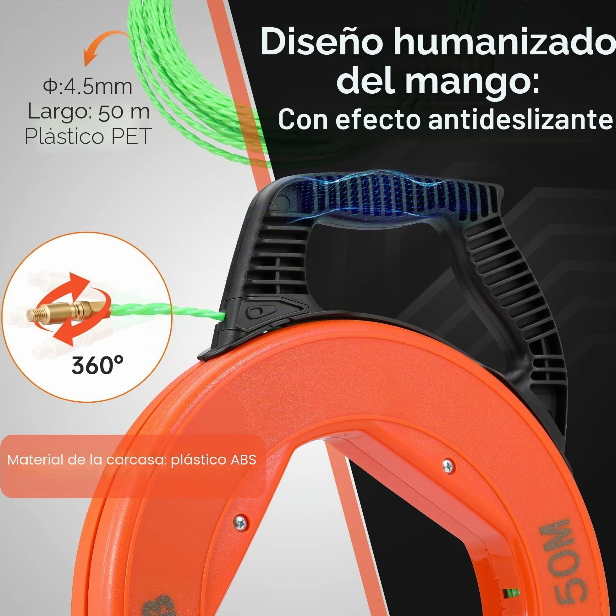 Guia pasacables profesional 50 m 4,5 mm rosca M5 retráctil con carcasa 7 muelles
