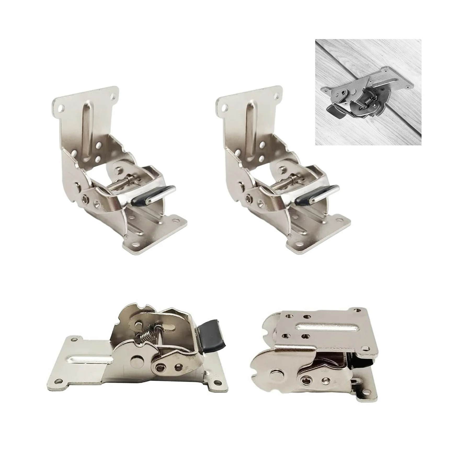 LIKERAINY 0-90-180 Grados Bisagras Plegables de Consola Plegable Tapa Tabla Soporte Invisible para Panel de Extensión de Mesa Muebles Armario Estantes Hierro Galvanizado Plata Paquete de 4