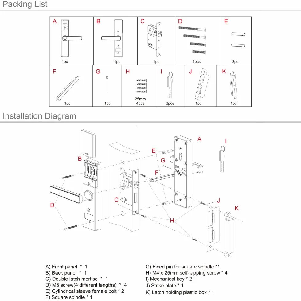 Smart Lock BT Cerradura de puerta sin llave TY APP huella dactilar tarjeta RFID 5 métodos de desbloqueo cerradura de puerta de aleación de aluminio para puertas de oficina de 35 – 60 mm de