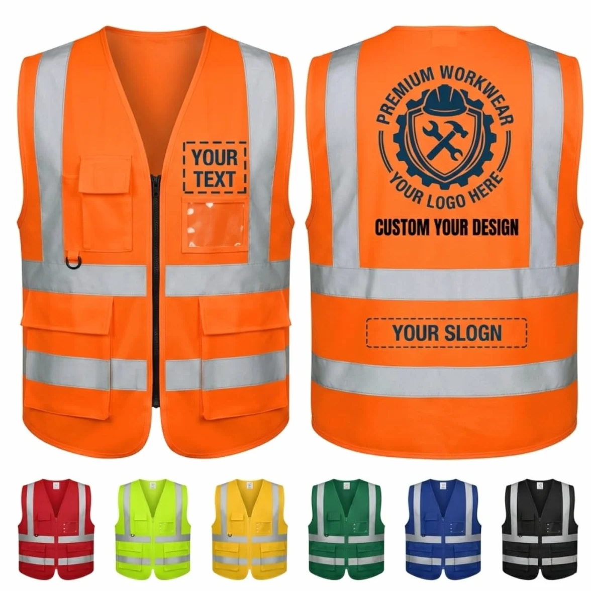 Chaleco de seguridad reflectante de alta visibilidad personalizado para construcción, tráfico y seguridad
