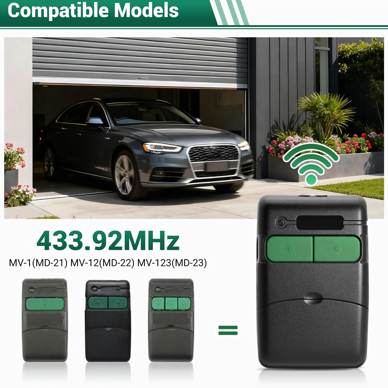 2Unidades Mando Garaje CLEMSA 433.92 MHz, Mando Puerta Garaje Universal Compatible con Modelos MV-1, MV-12, MV-123, Mandos Puertas Automáticas, Fácil Programación y Reemplazo Seguro