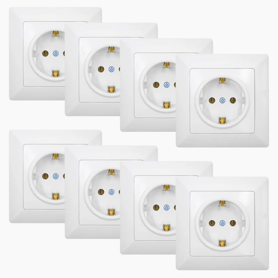 8 Piezas Enchufe de Empotrado Blanco Enchufes de Pared Schuko 16A 250V Enchufes Empotrables Estándar UE para Uso en Interiores (82 mm x 82 mm)