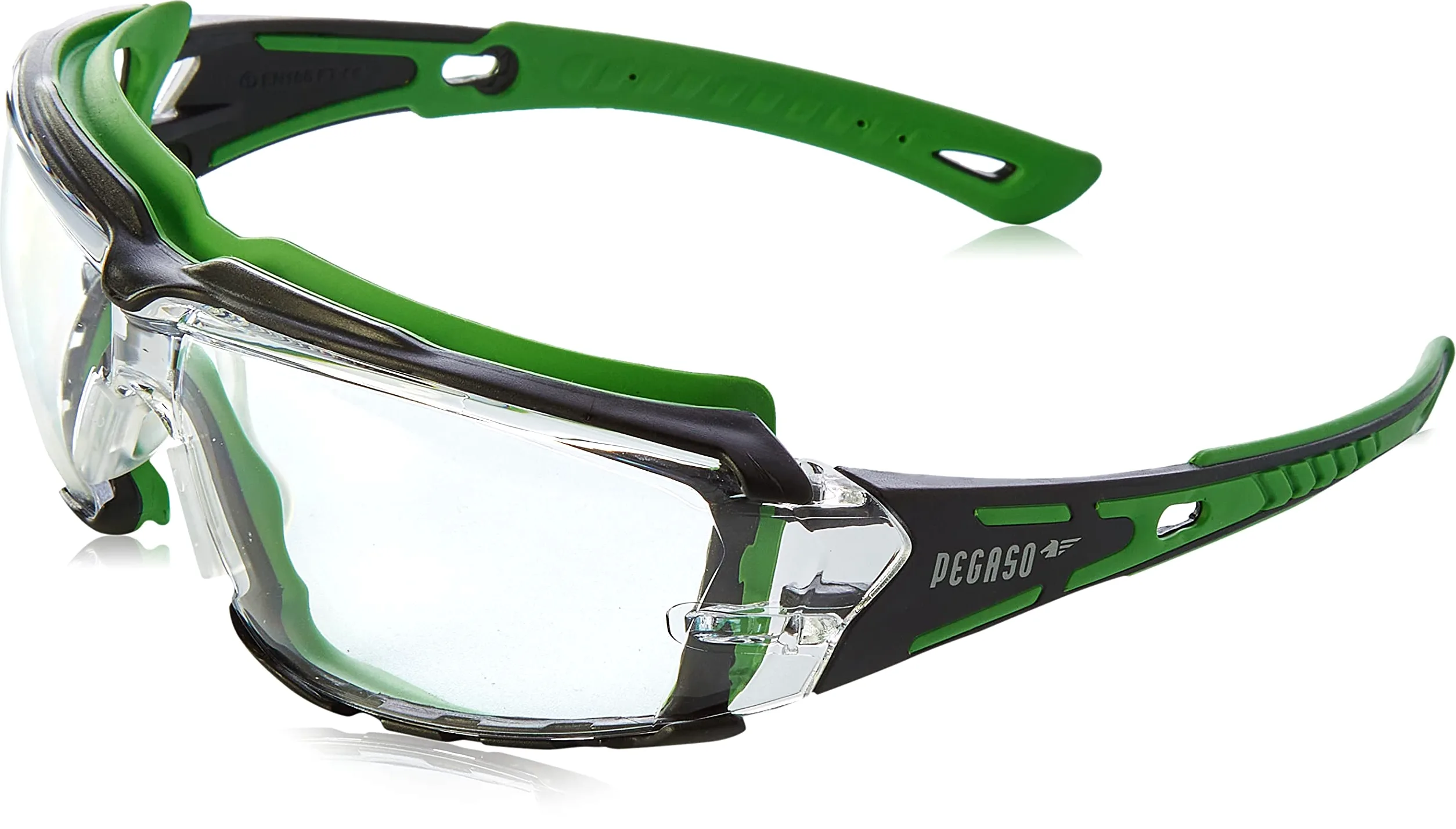 PEGASO 103.03 - Gafas proteccion gama ANTI-IMPACT modelo BLACK WHITE Lente PC Inc. Antivaho Banda elástica, verde y negro, L