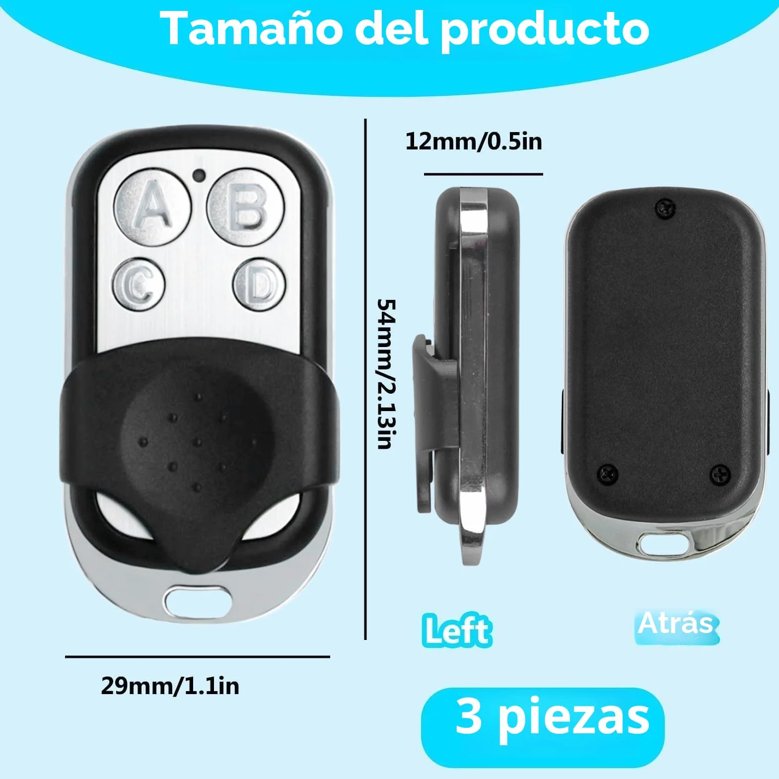 3Pcs Mando Garaje Clonador Universal 433.92Mhz, Mando a Distancia Duplicador con 4 Botones, Puerta Garaje Codigo Fijo Control Remoto Inalámbrico Automático Garage Gate Openers- Incluida Batería