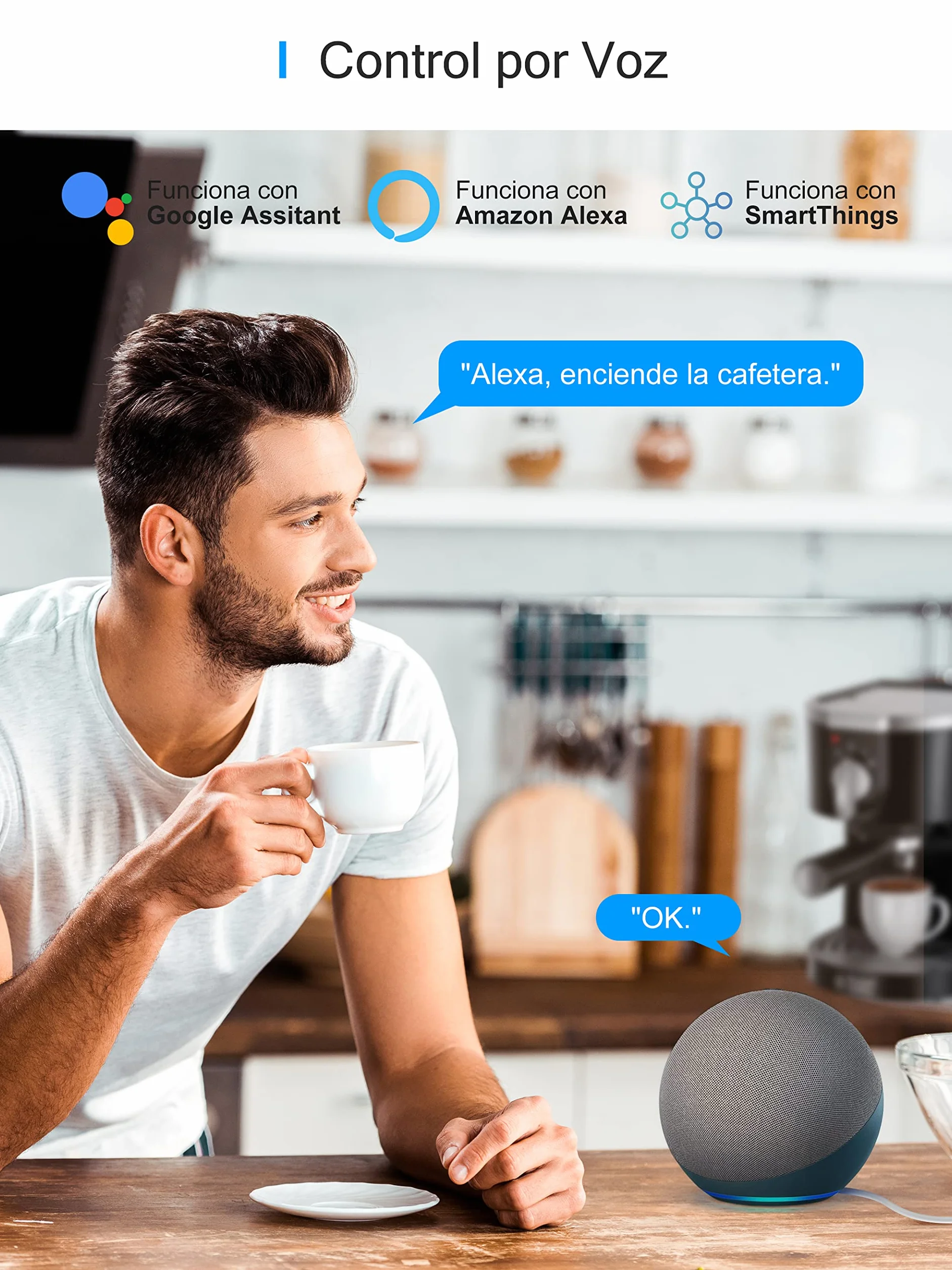 Enchufe Inteligente Alexa, Enchufe Wi-Fi Medidor Consumo, Tomada Inteligente Programable con Temporizador, Control Remoto por APP&Voz, Compatible con Alexa, Google Home y SmartThings, 16A 3680W, 1Pack