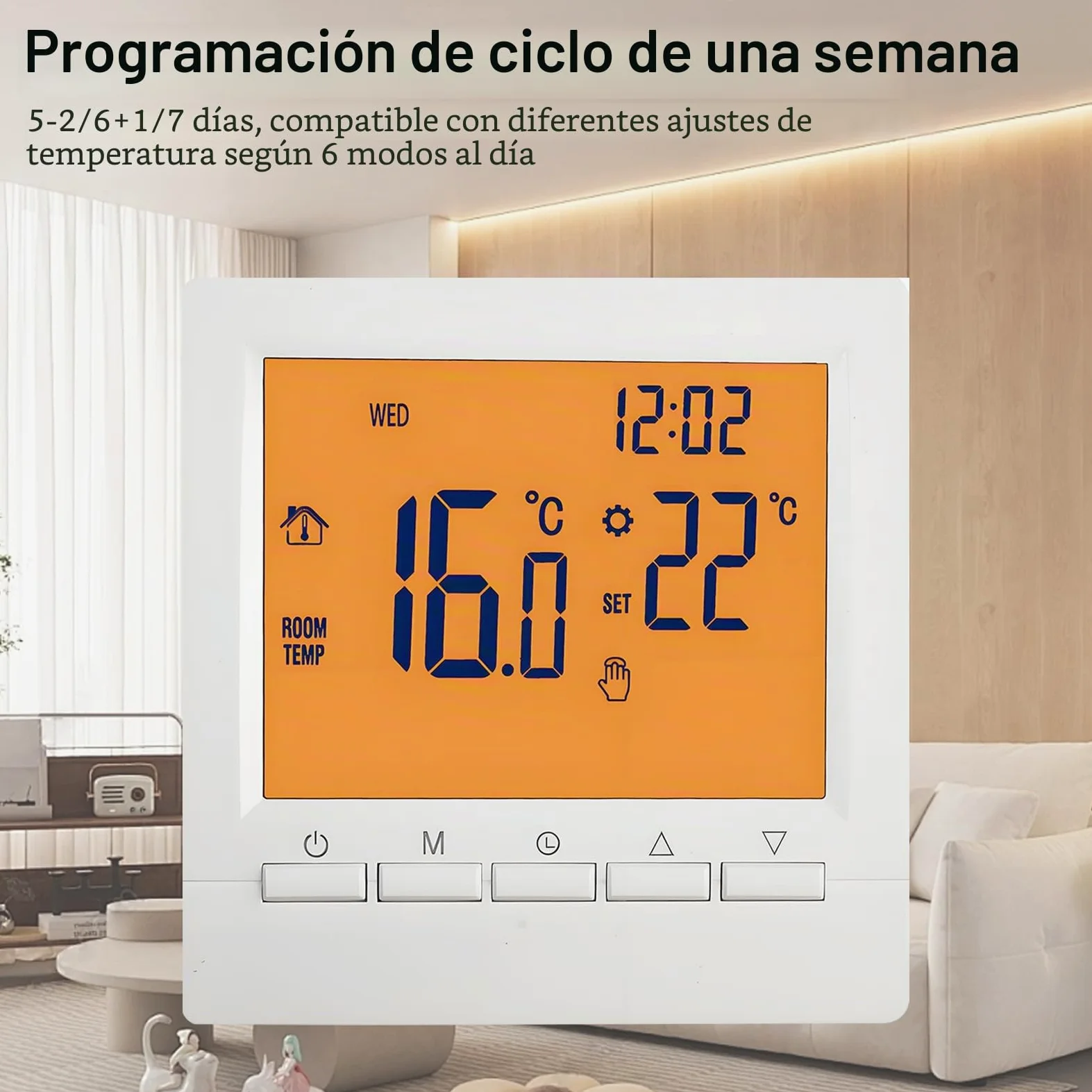 Termostato inteligente programable, termostato montado en la pared, calderas de gas, controlador de temperatura de calefacción con pantalla LCD grande, sin WiFi