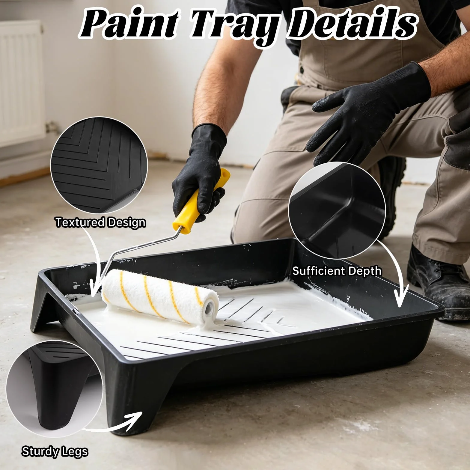 20Pieza Juego de Rodillos, con 1.5M Extension Rod, Pintura de 9" 4", Bandeja para Pintura, Brocha, Mezclador, Espátula, Guantes, Kit Pintura Pared, para Interior, Renovar, Techos y Puertas