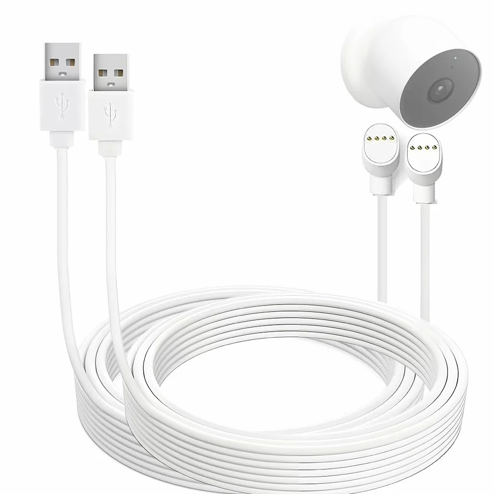 Paquete de 2 cables de carga de alimentación USB de 10 m, cable de carga más grueso, compatible con cámara Google Nest Cam (versión de batería), cable de carga extendido, resistente a la intemperie