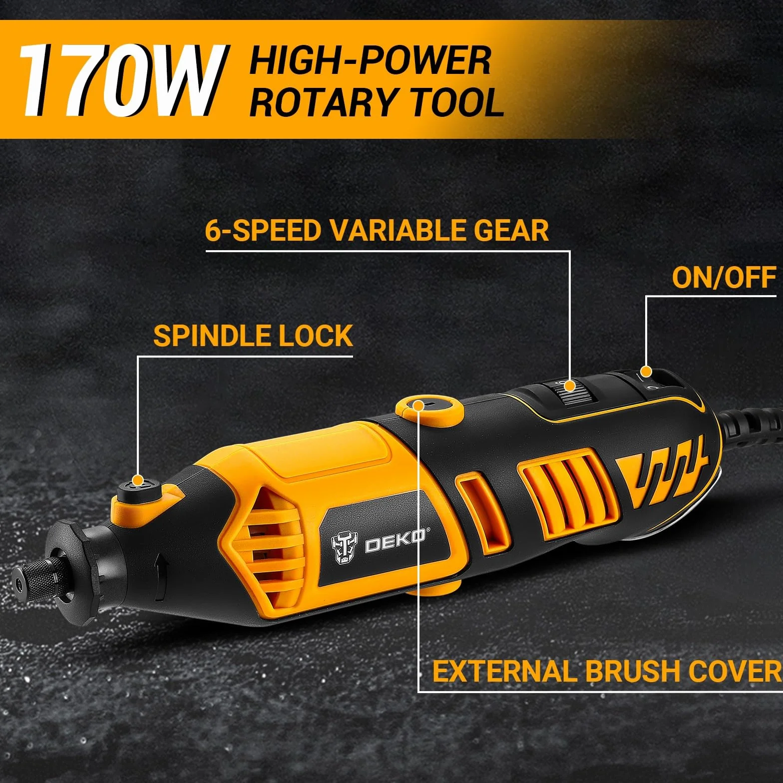 170W Kit De Herramientas De Amoladora Pequeña: DEKOPRO 220V Herramienta Rotativa Para Madera/metal, Conjunto de Máquinas de Broca de Electricidad Para Cortar, Taladrar, Pulir, Limpiar, Amarillo