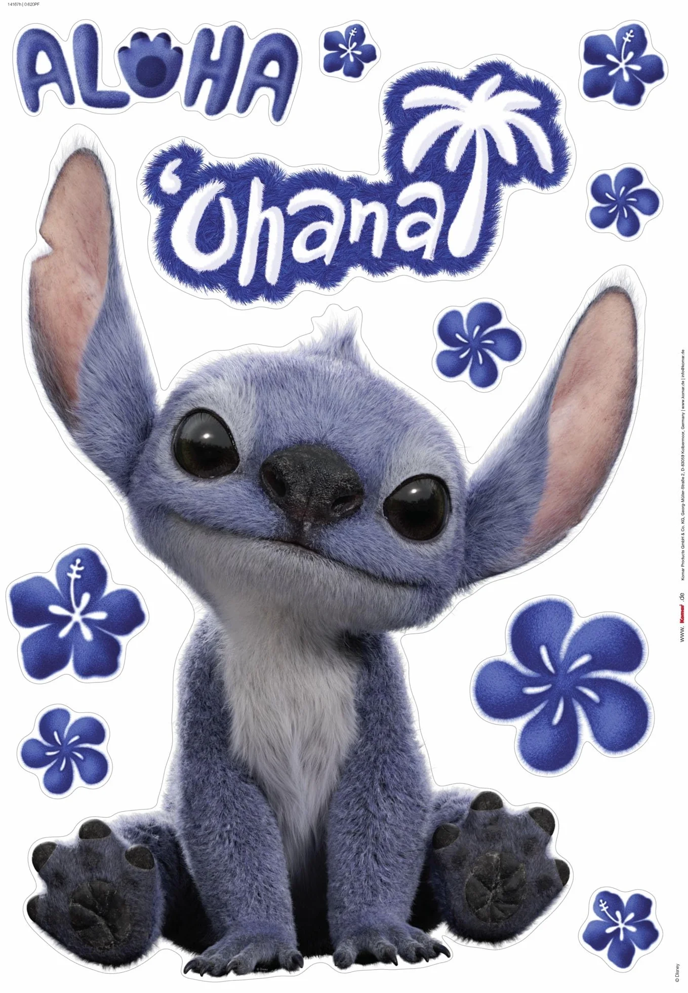 Komar Graz Design - Adhesivo decorativo para pared (50 x 70 cm), diseño de Ohana de Lilo y Stitch de Disney, color azul