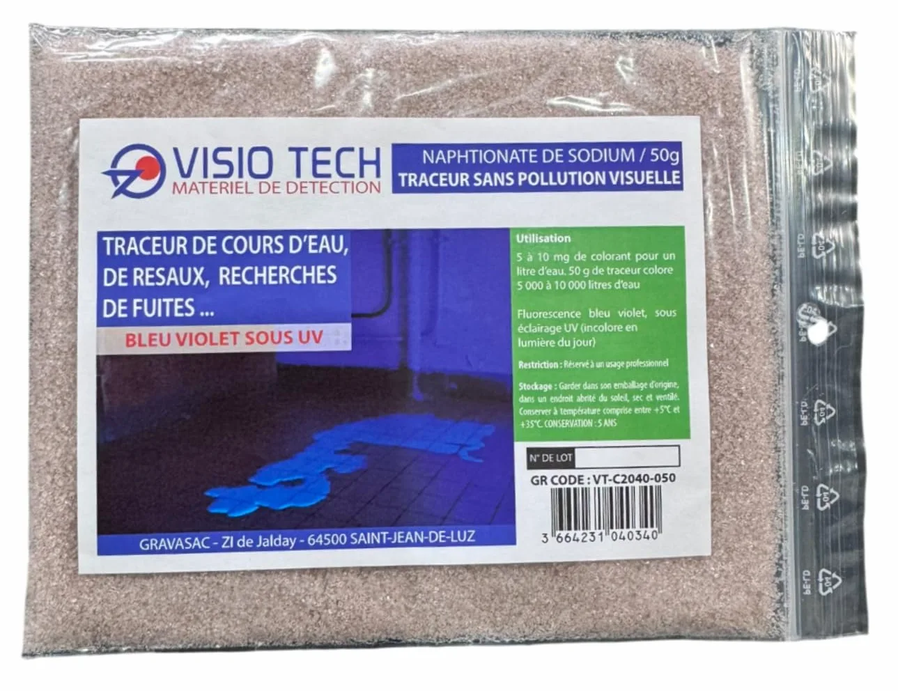 Localizador incoloro visible bajo UV, polvo soluble en agua – 50 g