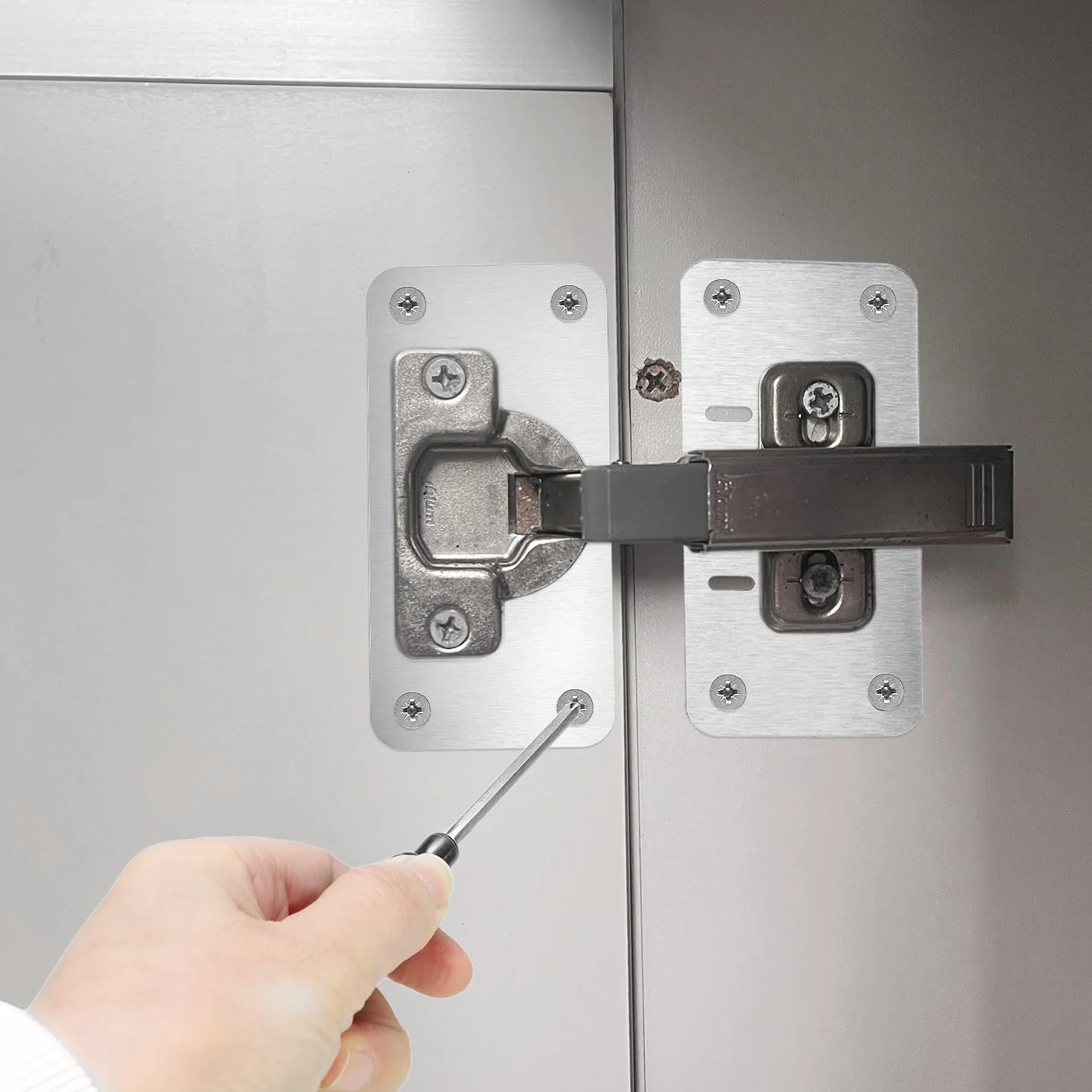QWORK 12 Piezas Placas Reparación Bisagras Acero Inoxidable con Tornillos para Puertas