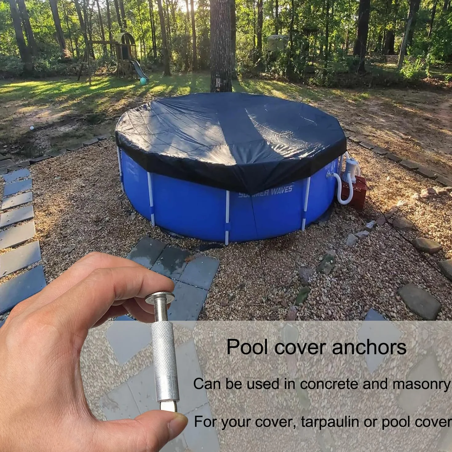 Tornillos Lona Piscina 12pcsTornillos Anclaje para Piscinas Tornillos de Anclaje para Cobertor 16 x 65mm Tornillos de Anclaje Escamoteables para Lonas y Cobertores Piscina (12)