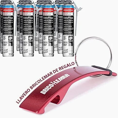 Kit Espuma Poliouretano Adhesivo Universal EasyPega con Cánula 12 Botes de 750ml Gris + Llavero/Abrebotellas de Regalo (12 Botes EasyPega + Llavero de Regalo)