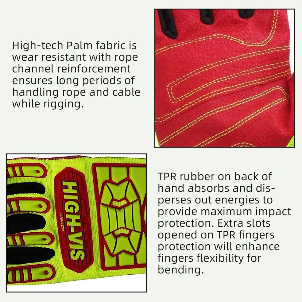 Seibertron HIGH-VIS HRIG Anti Impact Work Gloves Hi-Vis Oil and Gas Water Resistant Safety Heavy Duty Utility Mechanic Rigger Glove CE EN388 4132 XXL With 1 Black Glove Clip