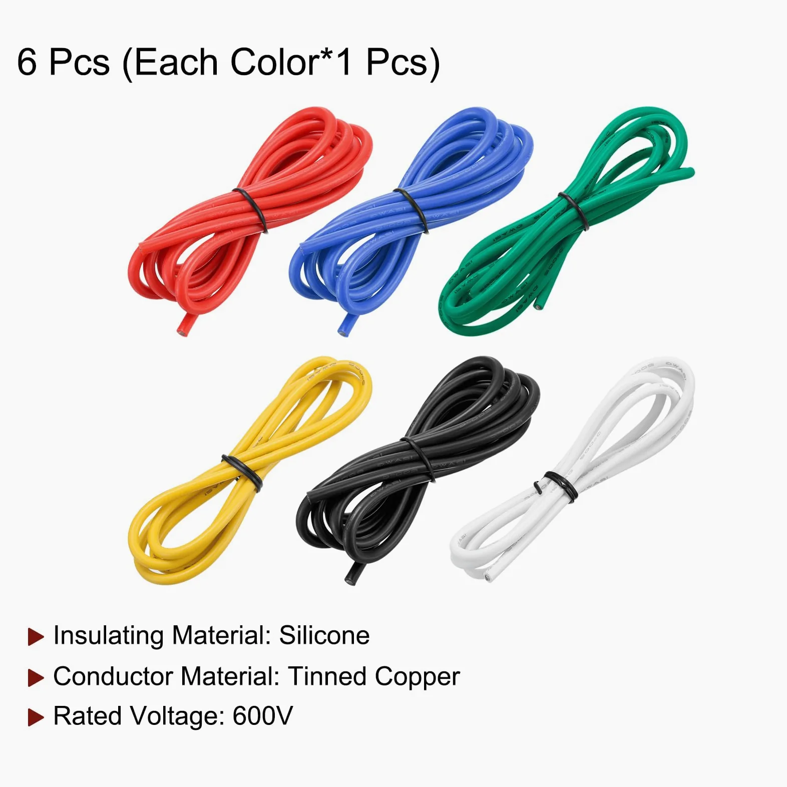 sourcing map Cable de Silicona Calibre 12, 6 Cables Eléctrico 12 AWG, Alambre Trenzado de Cobre Estañado Flexible, Cable Conexión Alta Temperatura, 6 Color 1 m para Modelo de Auto