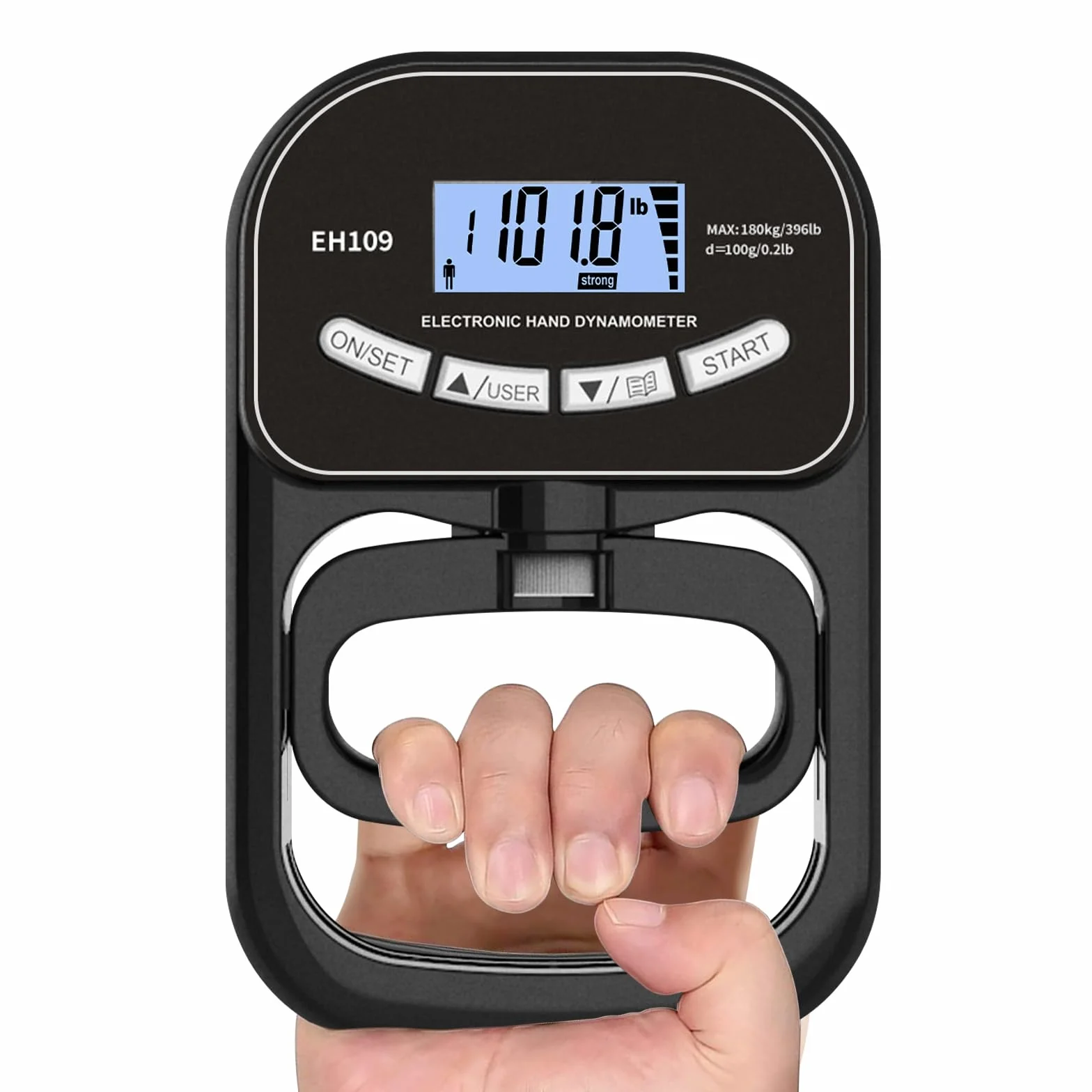Dinamómetro digital de mano, medidor de fuerza de 396 lb/180 kg, probador electrónico de fuerza de agarre recargable, medidor electrónico de fuerza de agarre, pantalla LCD