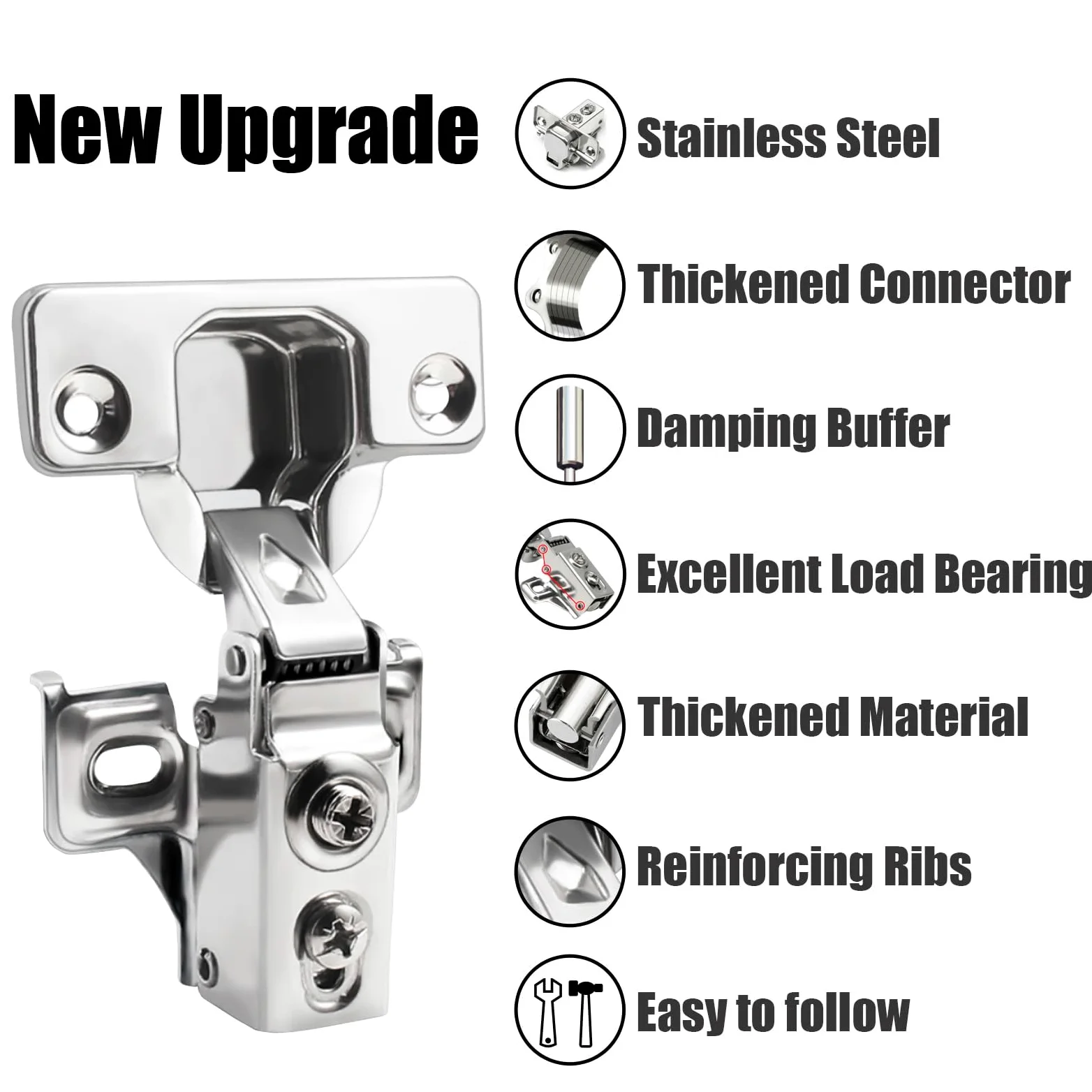 BESTEEL Paquete de 4 bisagras de puerta de armario de cierre suave de 1,27 cm para bisagras de gabinete de cocina, ángulo de apertura de 100 grados, bisagra oculta de acero inoxidable para armarios de