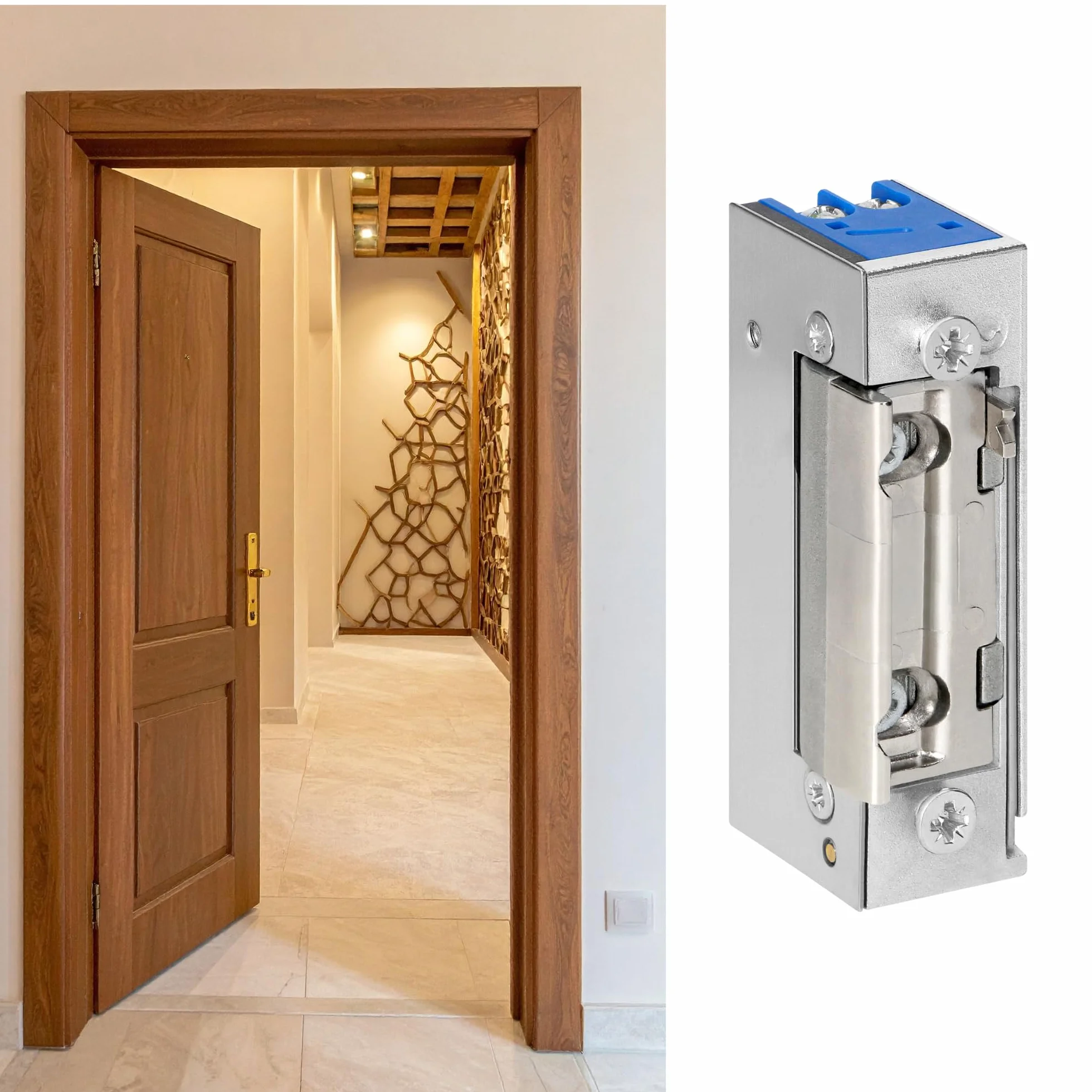 Cerradura Electrica Simétrica Para Puerta - Abrepuertas Electrico Con Ajuste Del Pestillo Baja Corriente 280 mA Para 12 V CC