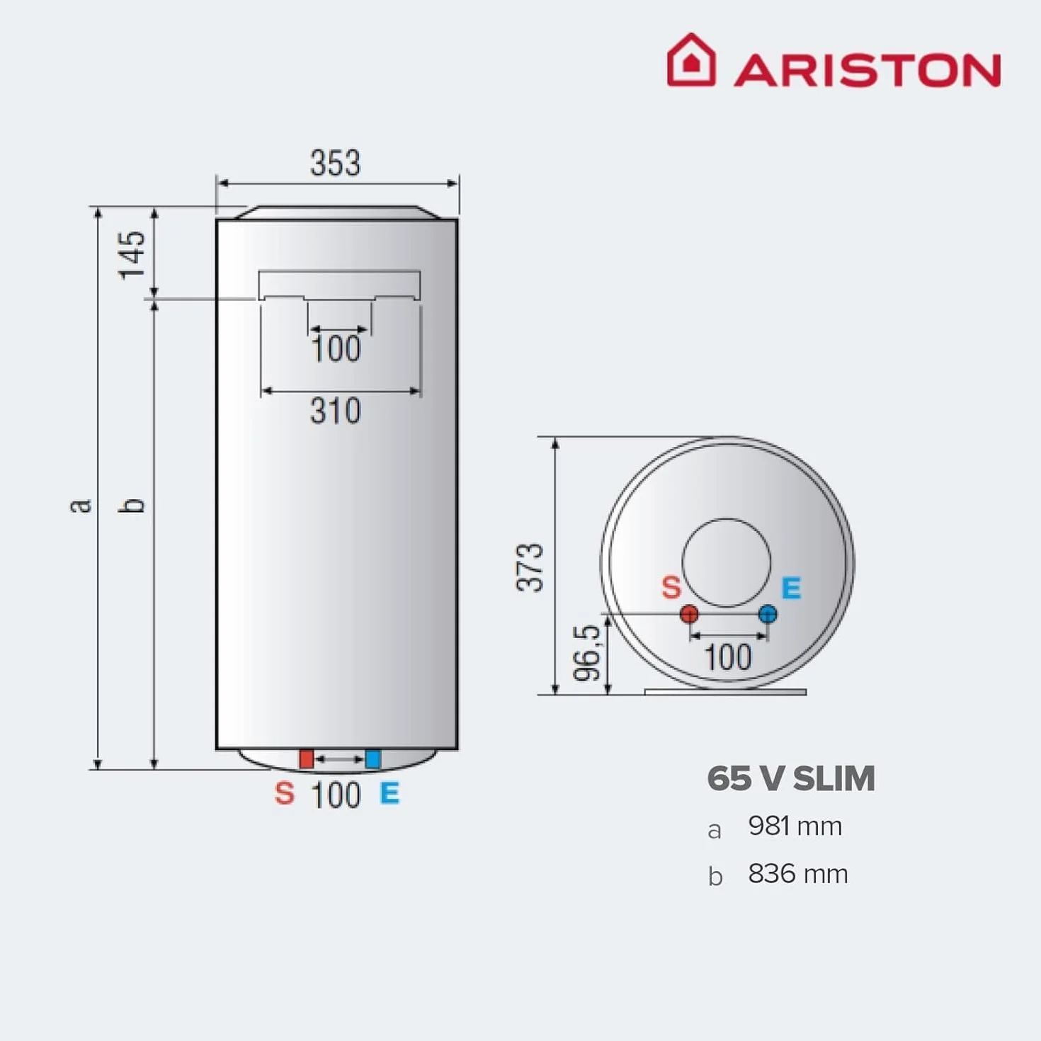 Ariston Pro1 Eco Slim - Termo Eléctrico 65 Litros Bajo Consumo Vertical, Calentador de Agua Eléctrico con Función ECO 37,3x35,3x98,1 cm, Fabricado para Instalación en España, Eficiencia B Rango (A+/F)