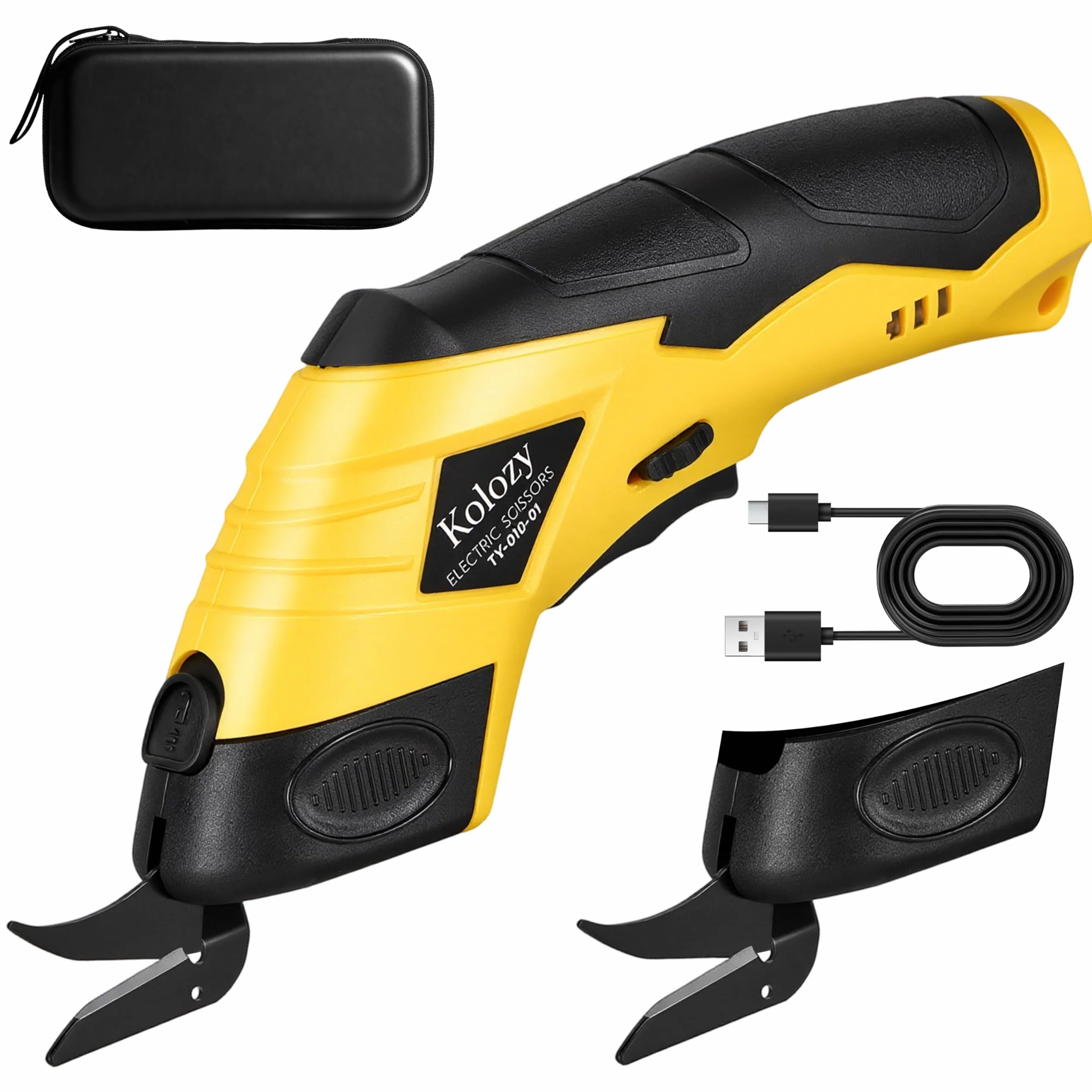 Tijeras Eléctricas Costura sin Cable, Cortador de Carton Recargable 4V Batería 2500 mAh 10000 RPM con 2 Cuchillas, Cutter Eléctrico Apto para Tela Cartón Alfombras Fieltro Cuero Plástico