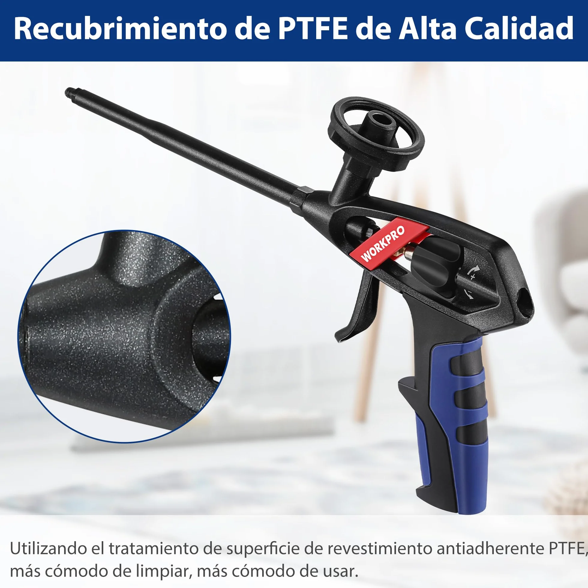 WORKPRO Pistola Espuma Poliuretano,Pistola para Espuma Profesional, Pistola Poliuretano Recubierta de PTFE, Pistola de Espuma con Boquilla de Cobre, Rellenar y Sellar Proyectos de Bricolaje