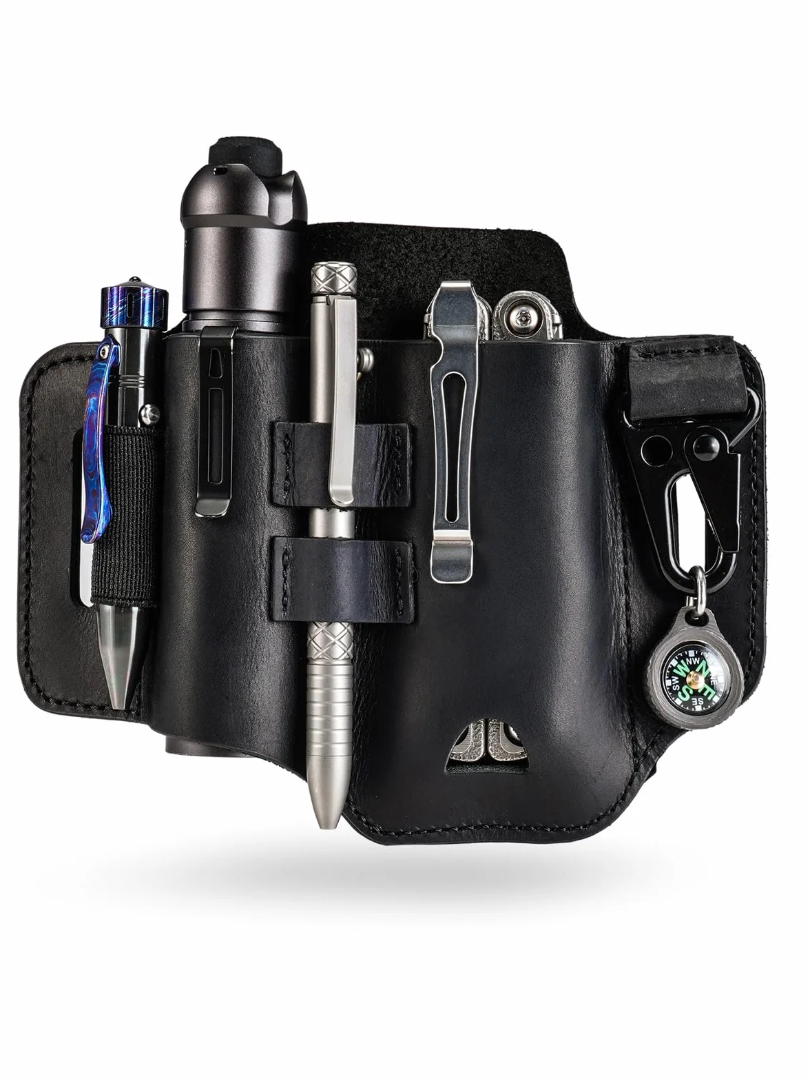 Funda multiherramienta Leatherman, organizador EDC de cuero con linterna, bolígrafo y clip de llavero, ideal para trabajo y uso diario