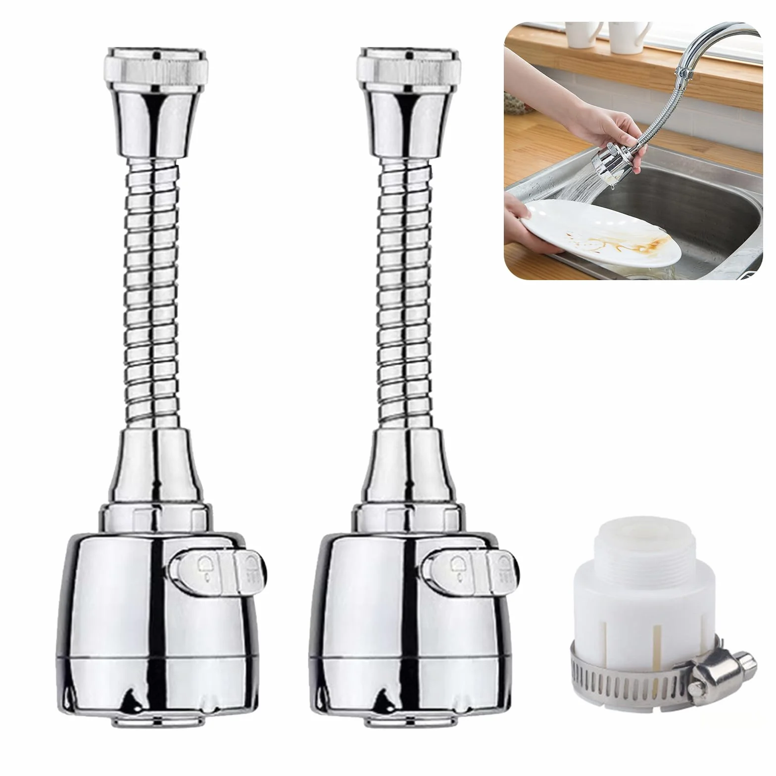2 Piezas Extensor Grifo Cocina, Alargador Grifo Cocina Rotación de 360°, Flexible Extension Grifo Cocina, 2 Modos Alargador Aireador Grifo Cocina, Difusor Grifo Cocina con Adaptador Universal