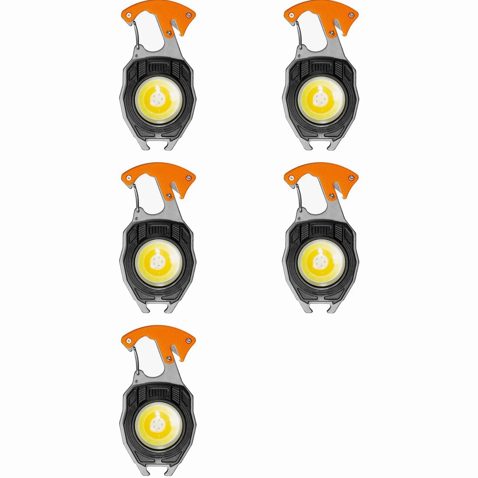5 llaveros portátiles para exteriores, luz COB recargable, multifuncional, impermeable, abrebotellas y destornilladores