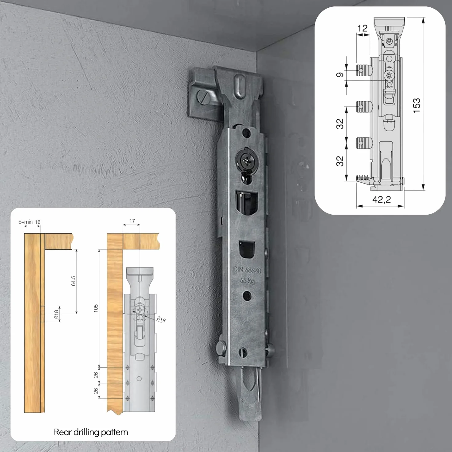 INDAUX Traser-6 perchas invisibles ajustables para muebles suspendidos DIN 68840 níquel 65 kg kit