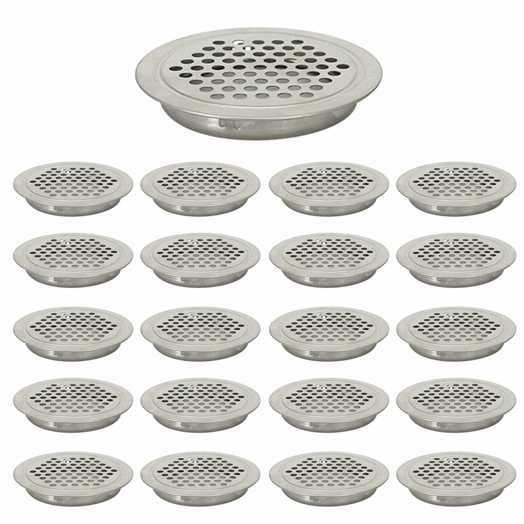 Cubiertas de ventilación de 25 mm circulares planas de acero inoxidable con orificio de malla para armario, baño, oficina, cocina, ventilación de 20 piezas
