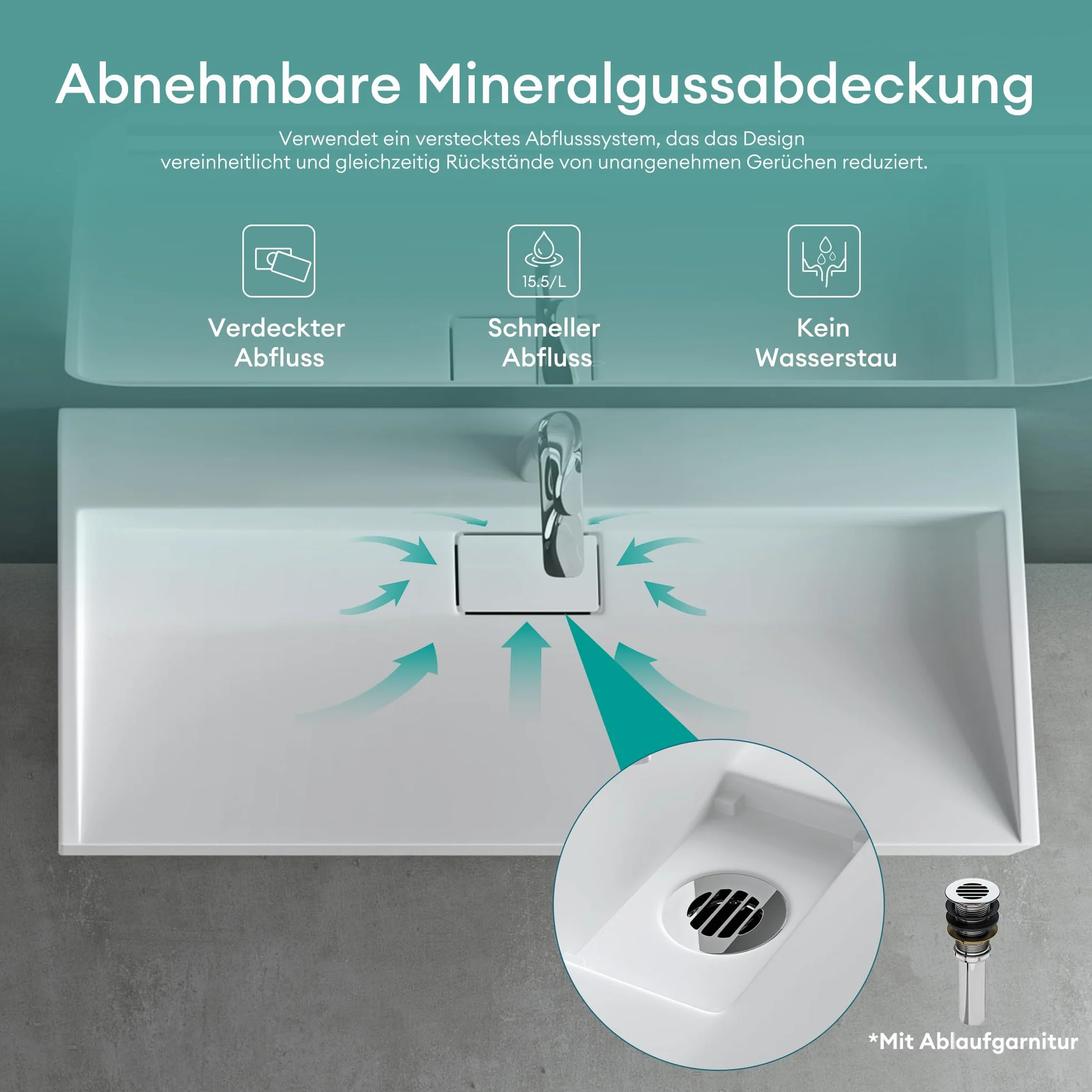 Mai & Mai Lavabo sobre Encimera Lavabo Suspendido Baño | Rectangular | Blanco Mate | Mármol Fundido | 70x46x11cm | 1 Orificio para Grifo con Válvula de Desagüe | Colossum19