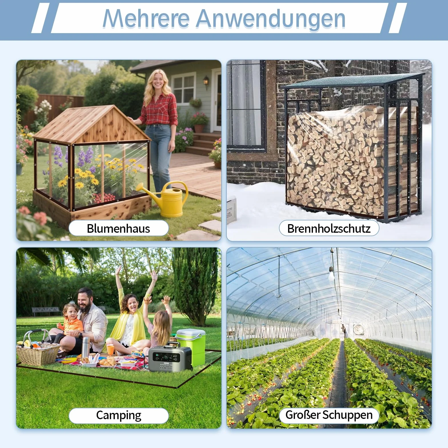 Lona Impermeable Transparente con Ojales, para Muebles de jardín, para Exteriores, Impermeable, Aislamiento de Plantas, Resistente al Polvo, con Cuerda de 2 x 2 m
