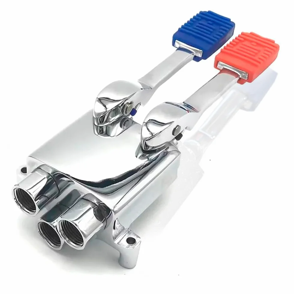 Kit Grifo Pedal Completo Plateado 5 Piezas Caño Alto 2 Palancas Latiguillos 150cm 40cm