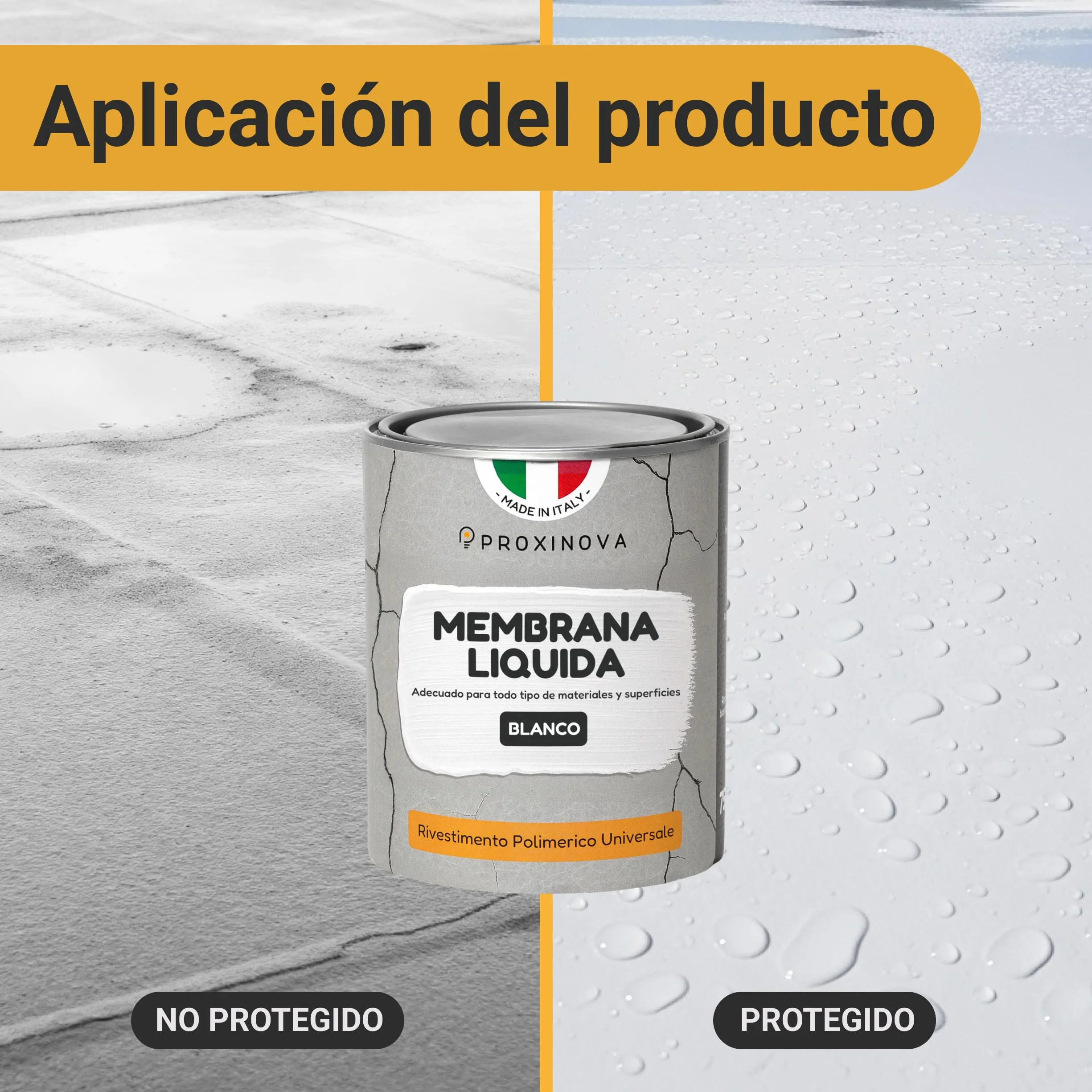Pintura líquida Impermeabilizante Blanca 750 ml PROXINOVA - Para Terrazas, Muros y Techos, Membrana Líquida Impermeabilizante Antihumedad, de Alta Resistencia, Revestimiento Impermeable Duradero