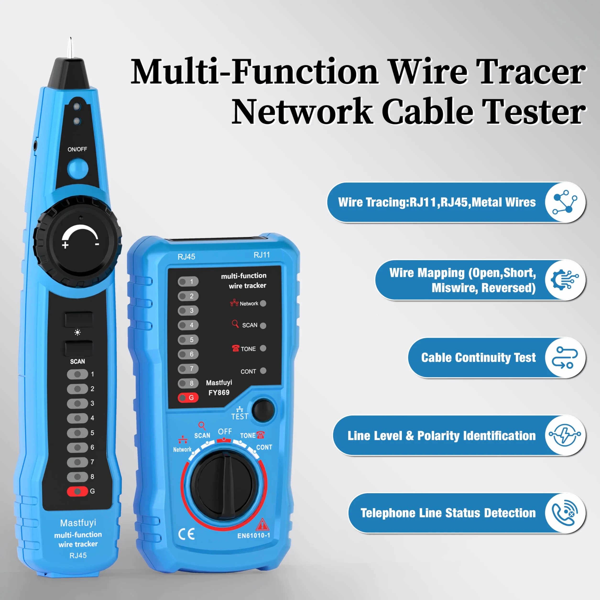 Probador de cables de red, rastreador de cables multifunción, trazador con tono de muestra, localizador de línea RJ11 RJ45, red Ethernet LAN Cat5 Cat6, cable de mantenimiento de colación, prueba de