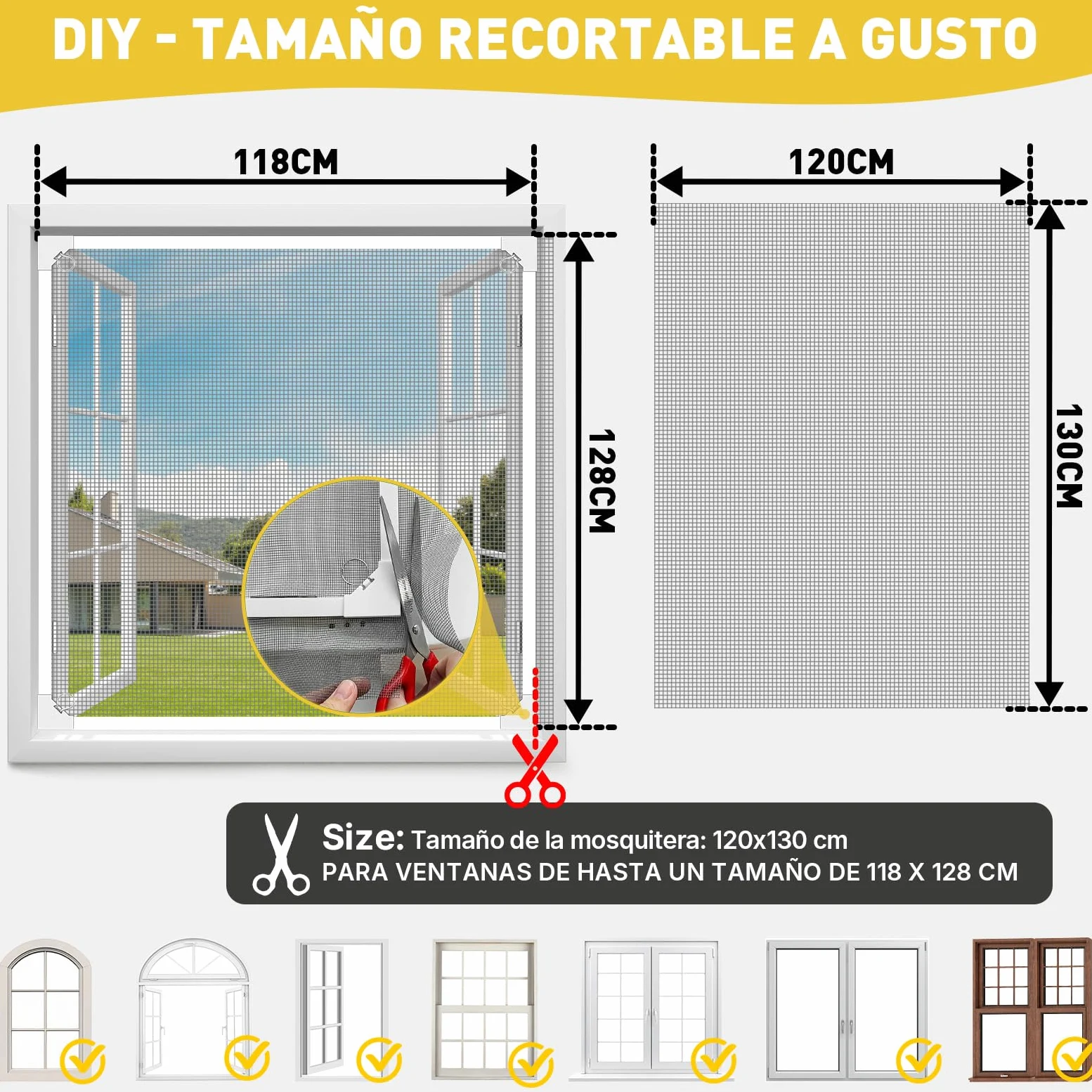 HOFUDON Mosquitera Ventana Magnética 120x130cm,Fibra de Vidrio Reforzada DIY Cortable, Instalación Fácil sin Taladrar,Fácil de Limpiar, Mosquitera Magnética para Ventanas Correderas(Malla Gris)