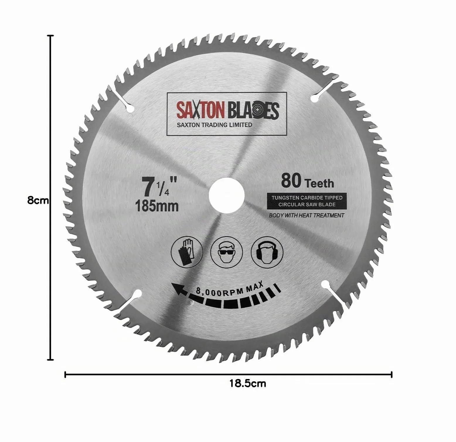 TCT18580T20B hoja de sierra circular TCT, 185 mm x 80 t x 20 mm de diámetro (anillo de 16 mm), compatible con Evolution Bosch Makita, etc