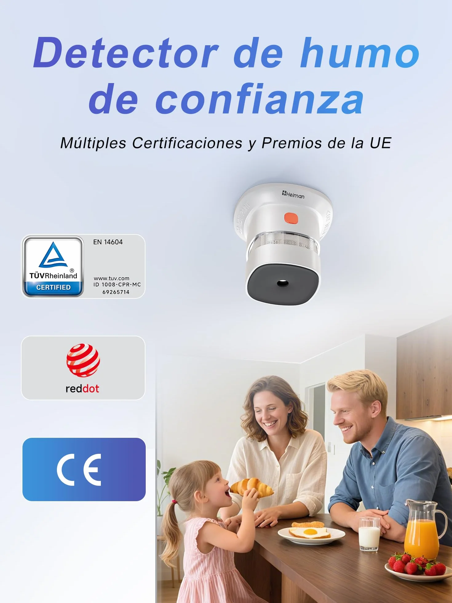 Heiman Detector de Humo Mini Fotoelectrico Alarma de Incendios 10 Años CE DBI UKCA Reddot 5 Unidad