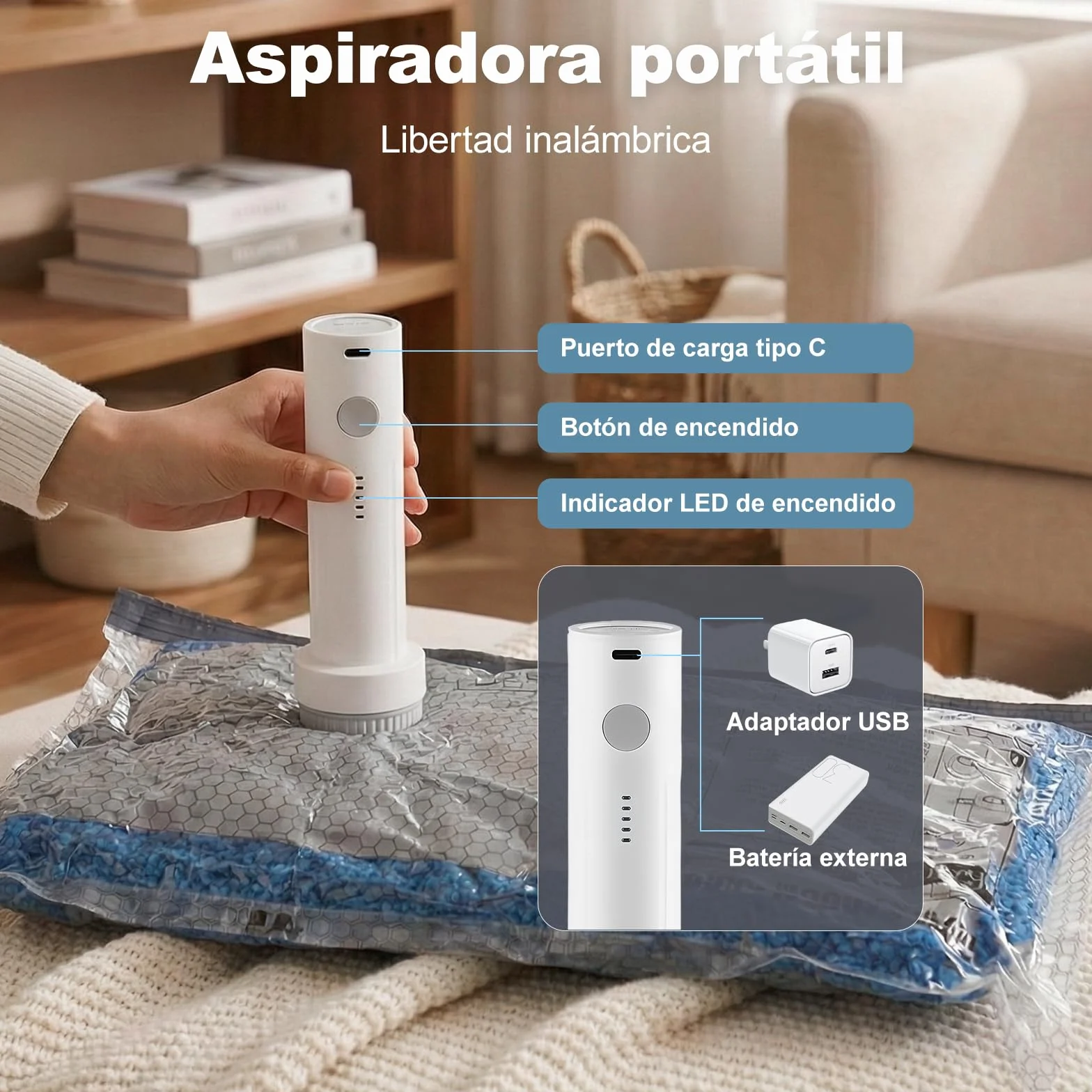 Carehabi Bolsas Almacenaje Ropa al Vacío 6 Piezas con Bomba Eléctrica Inalámbrica USB-C