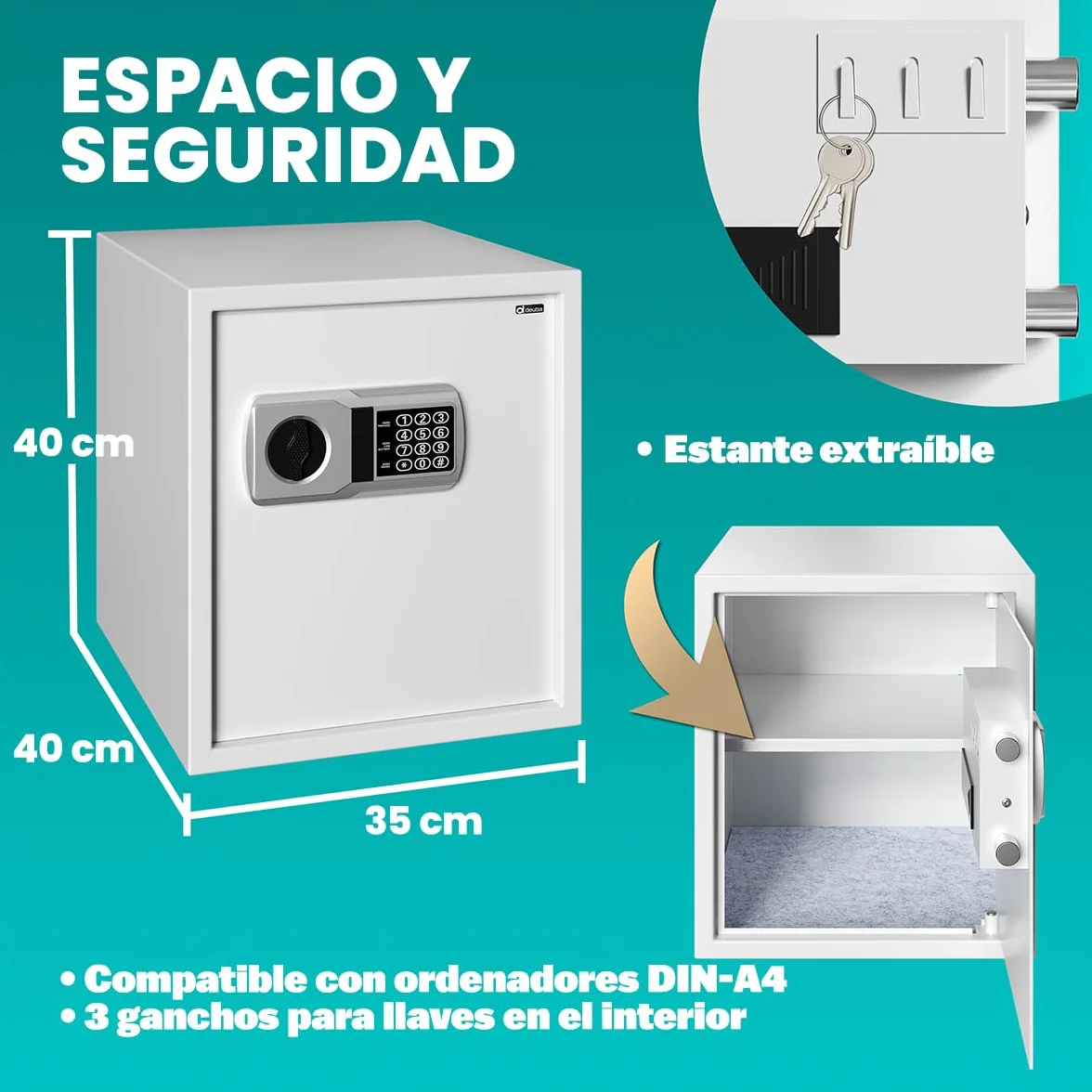 Deuba Caja Fuerte de Seguridad Electrónica 35x40x40cm Cerradura de Combinación Pared Suelo