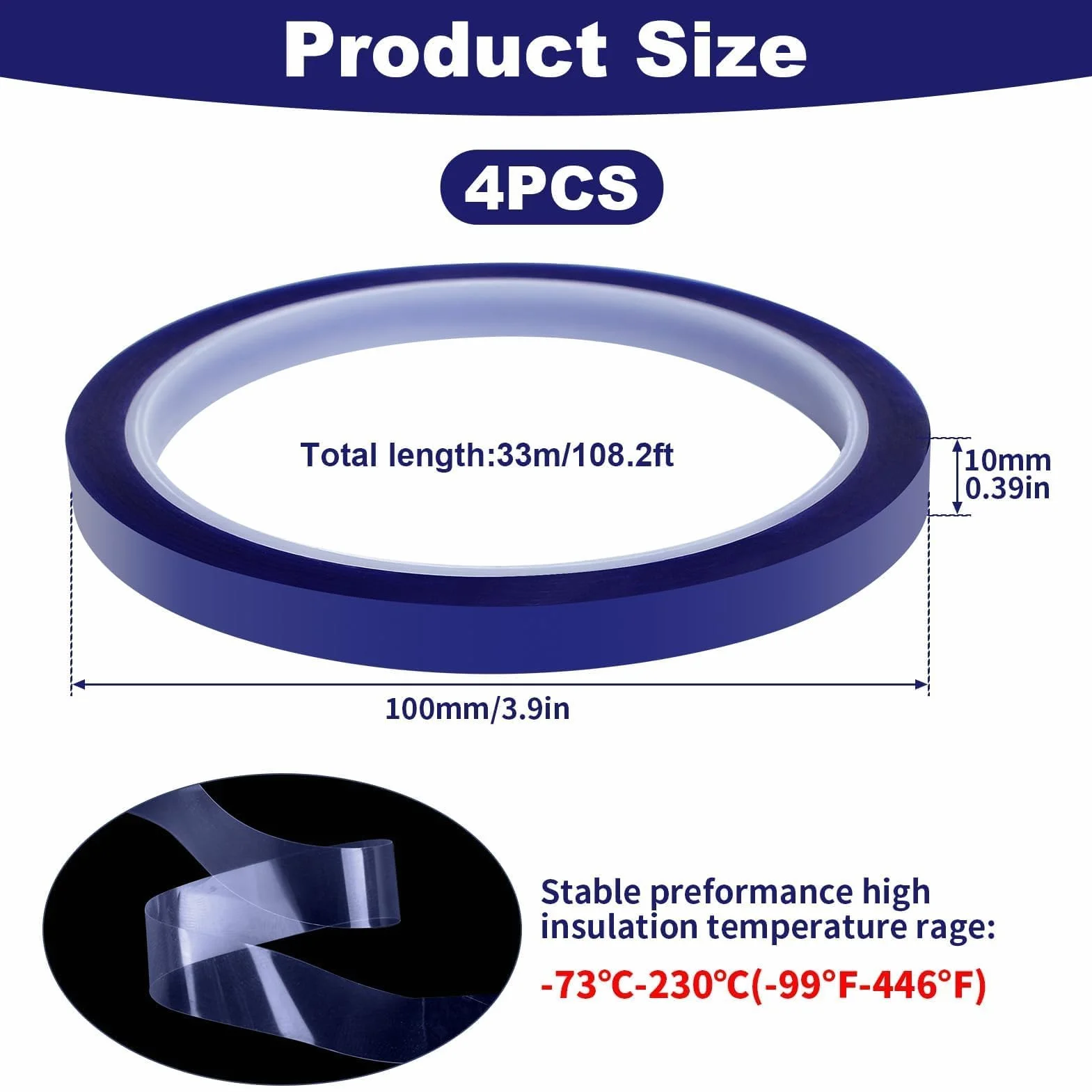 4 Rollos Cinta Termica 10 mm x 33 m Cintas Resistente Temperaturas Cinta Termica Sublimacion para Impresoras Sublimación, Impresiones Electrónicas, Transferencia Térmica y Circuitos Impresos
