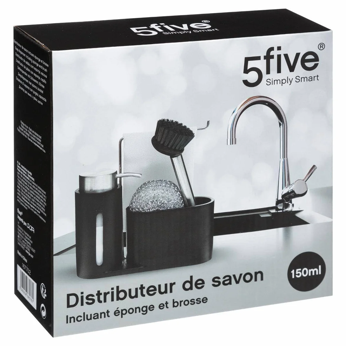 5five - organizador de fregadero con dosificador 150ml negro