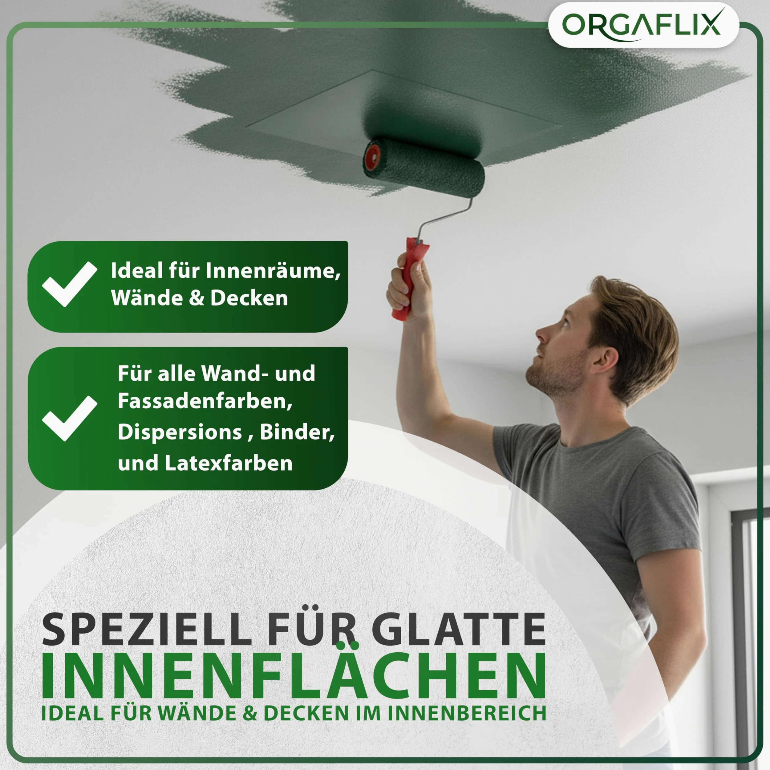 ORGAFLIX Rodillo de pintura profesional de 25 cm, 2 unidades, ideal para absorción y dispensación de color, altura de pelo aprox. 9 mm, núcleo de 48 mm, rodillo de pintura para pared, rodillo grande,