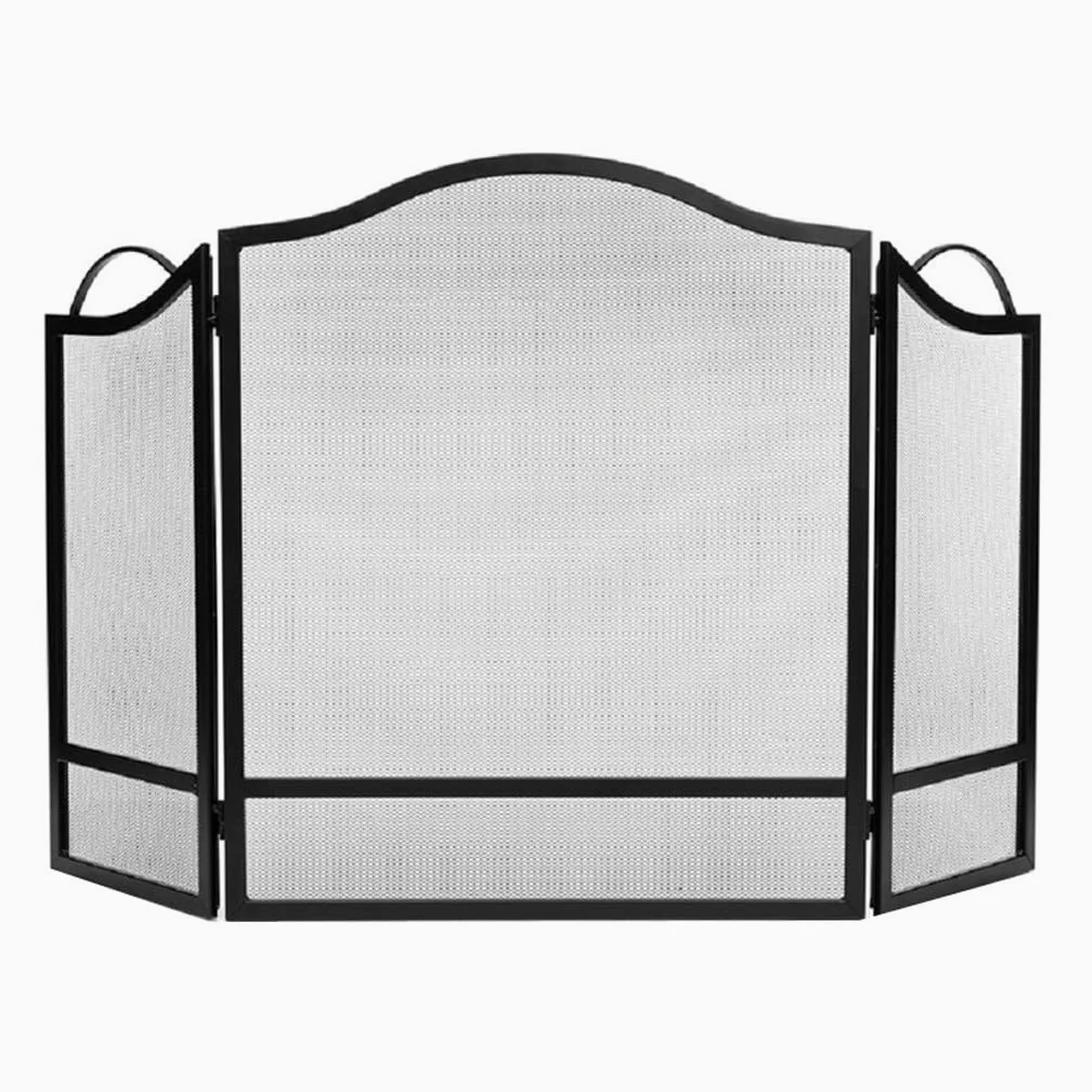 Salvachispas Chimenea Pantalla de Chimenea Metal Negro Panel ignífugo con Pantalla de Chimenea Neta Tres Pliegues Plazo de Piso a Techo Cerca de Techo Chimenea Decoración de la Puerta